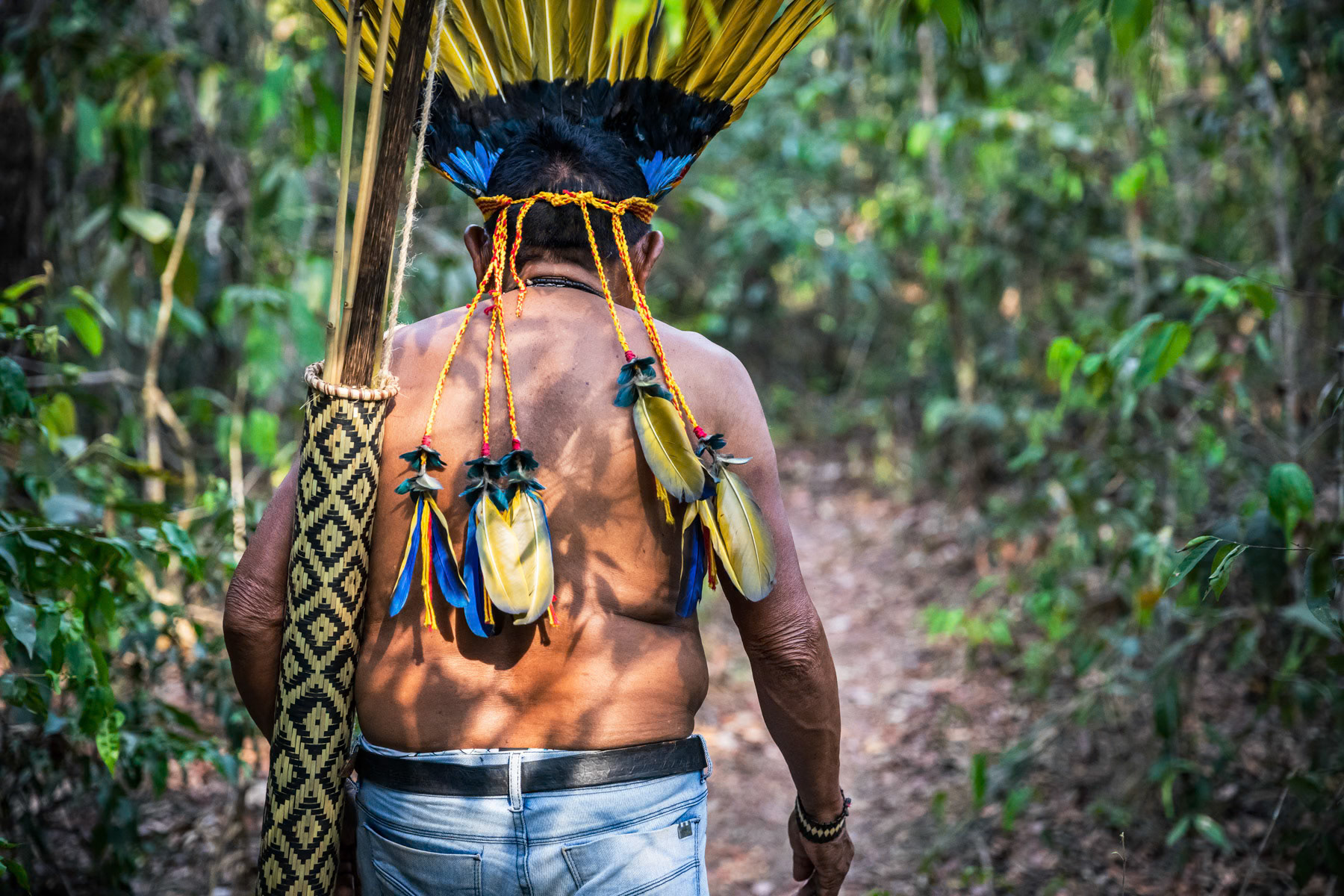 Village chief of the Paresi Indigenous People also called Halit in local language. 42 indigenous settlements are remaining in an area of 10000 km2 near Campo Novo Do Parecis, a city build in 1988 at the start of industrial agriculture expansion paired with massive Cerrado forest deforestation and displacement of indigenous people from their lands. Now a protected area, the original indigenous territory has been reduced by more than 75% since the eighties. Protected indigenous area, Campo Novo, Mato Grosso, Brazil, October 2020