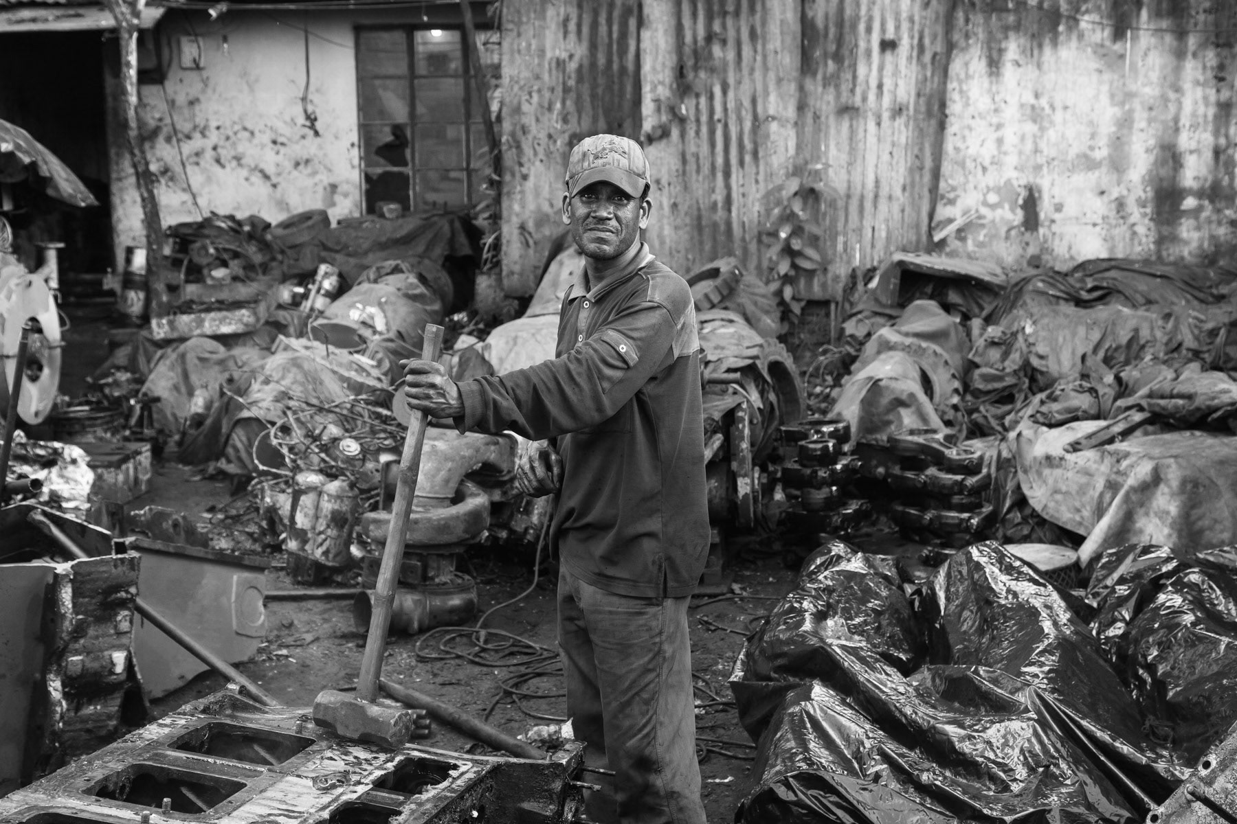 Ship engine parts being dismembered, Bhatiary ship breaking yards, Bangladesh, October 2014