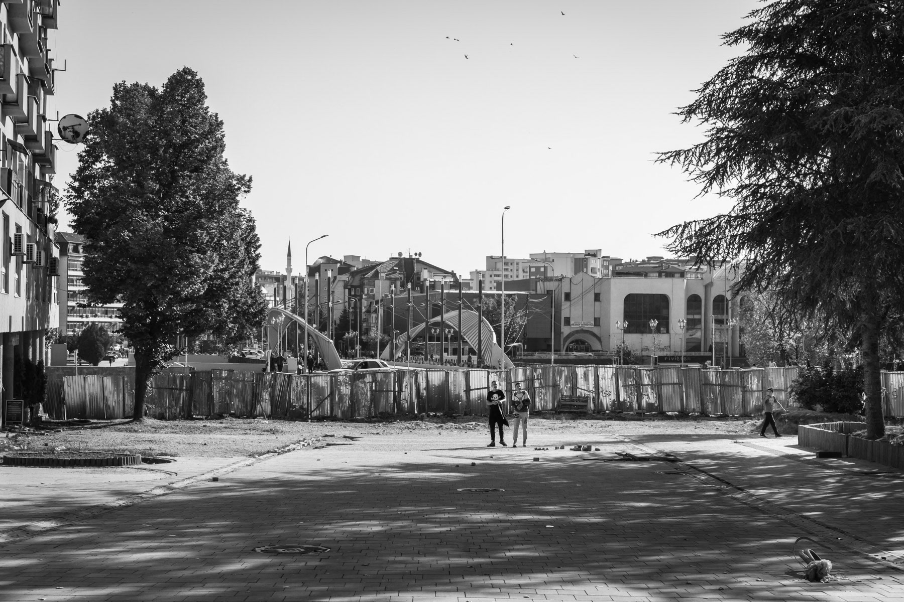 An improvised fence separating the two parts of the city of Kosovska Mitrovica, Northern Kosovo, October 2018
