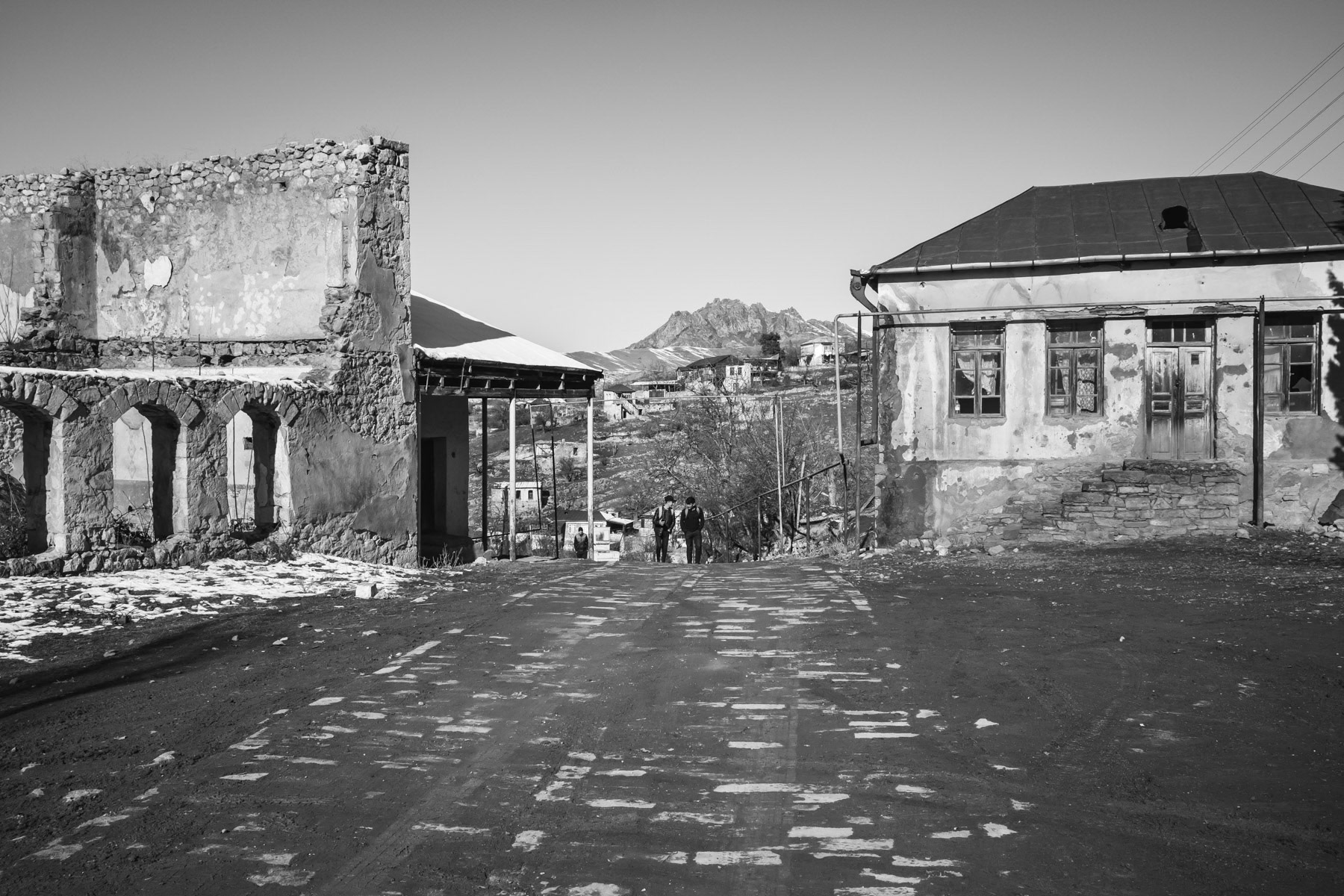 Sos village in the Martuni region. Most of destroyed building are a remainder of the first Karabakh war in the nineties. Sos, Nagorno-Karabakh, January 2021
