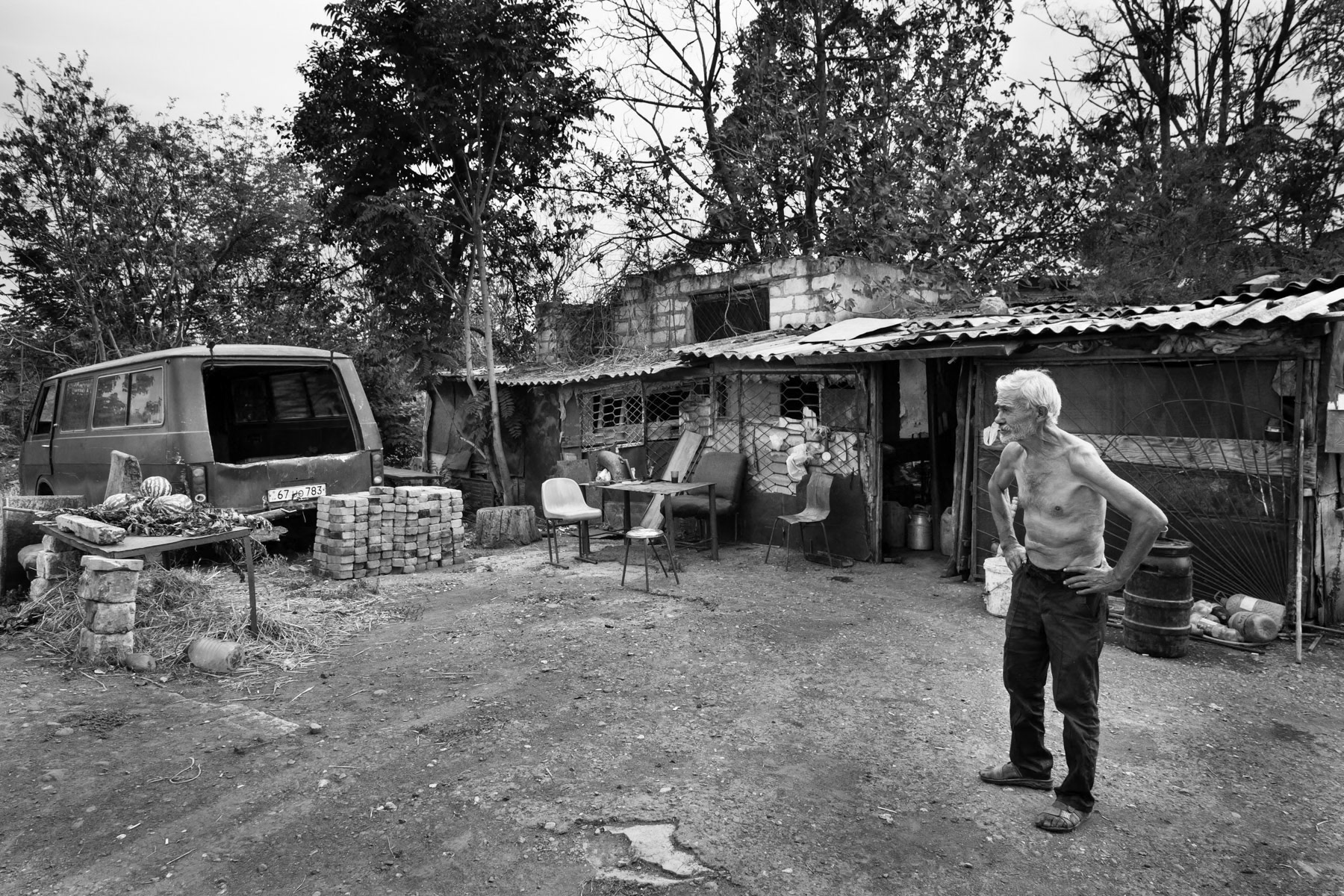 Resident of Agdam surviving by selling watermelons. Agdam, Karabakh, July 2014