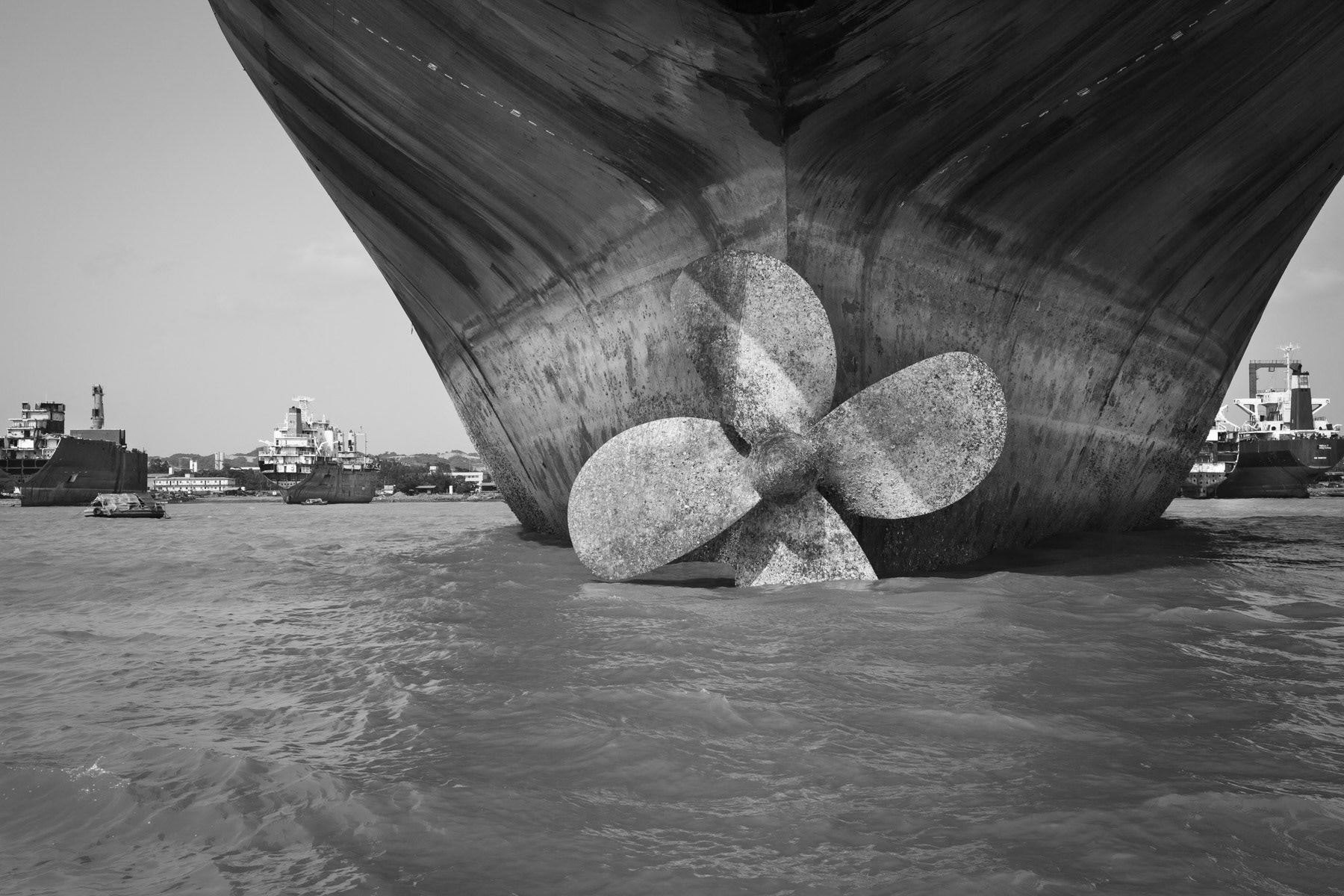Ship-breaking yard during high tide, Bhatiary north of Chittagong, Bangladesh, June 2015