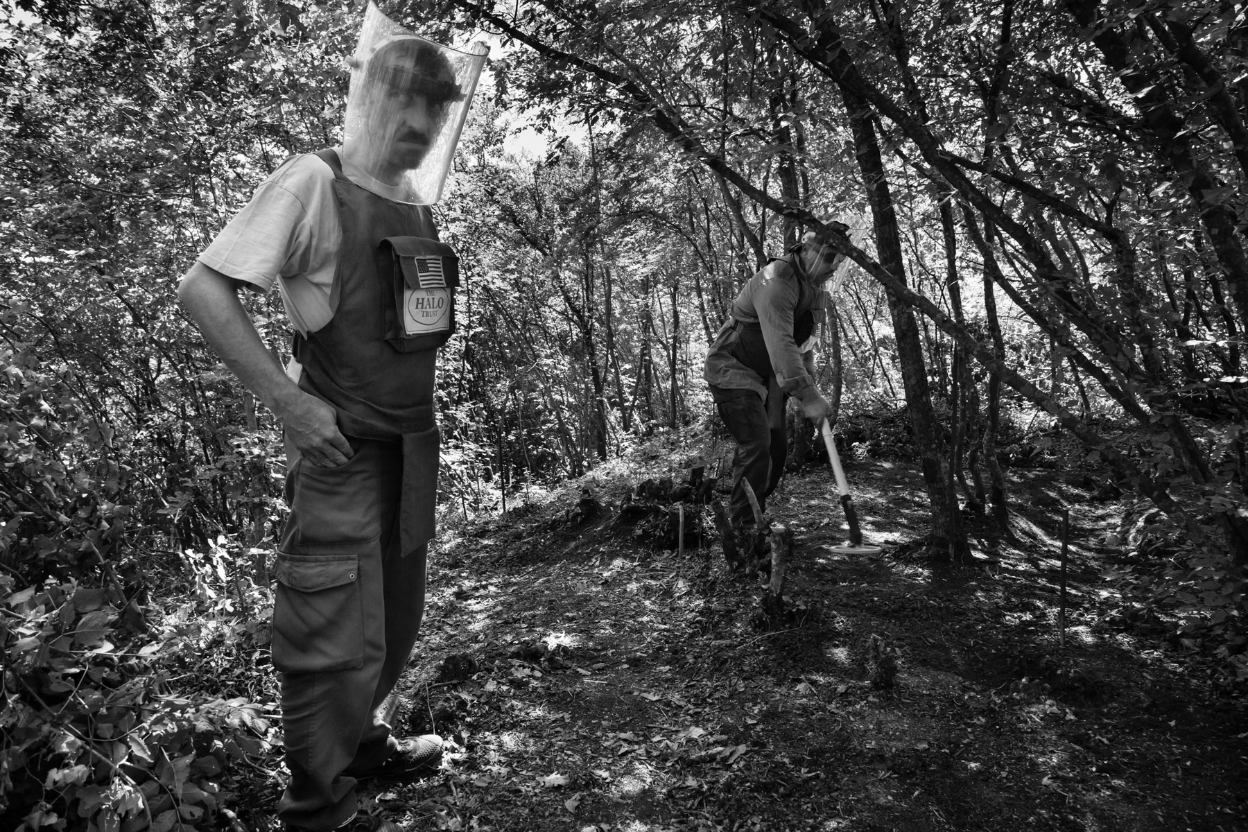 The supervisor verifying a cleared patch. The HALO Trust at work, Khramort minefields, Nagorno-Karabakh, July 2014