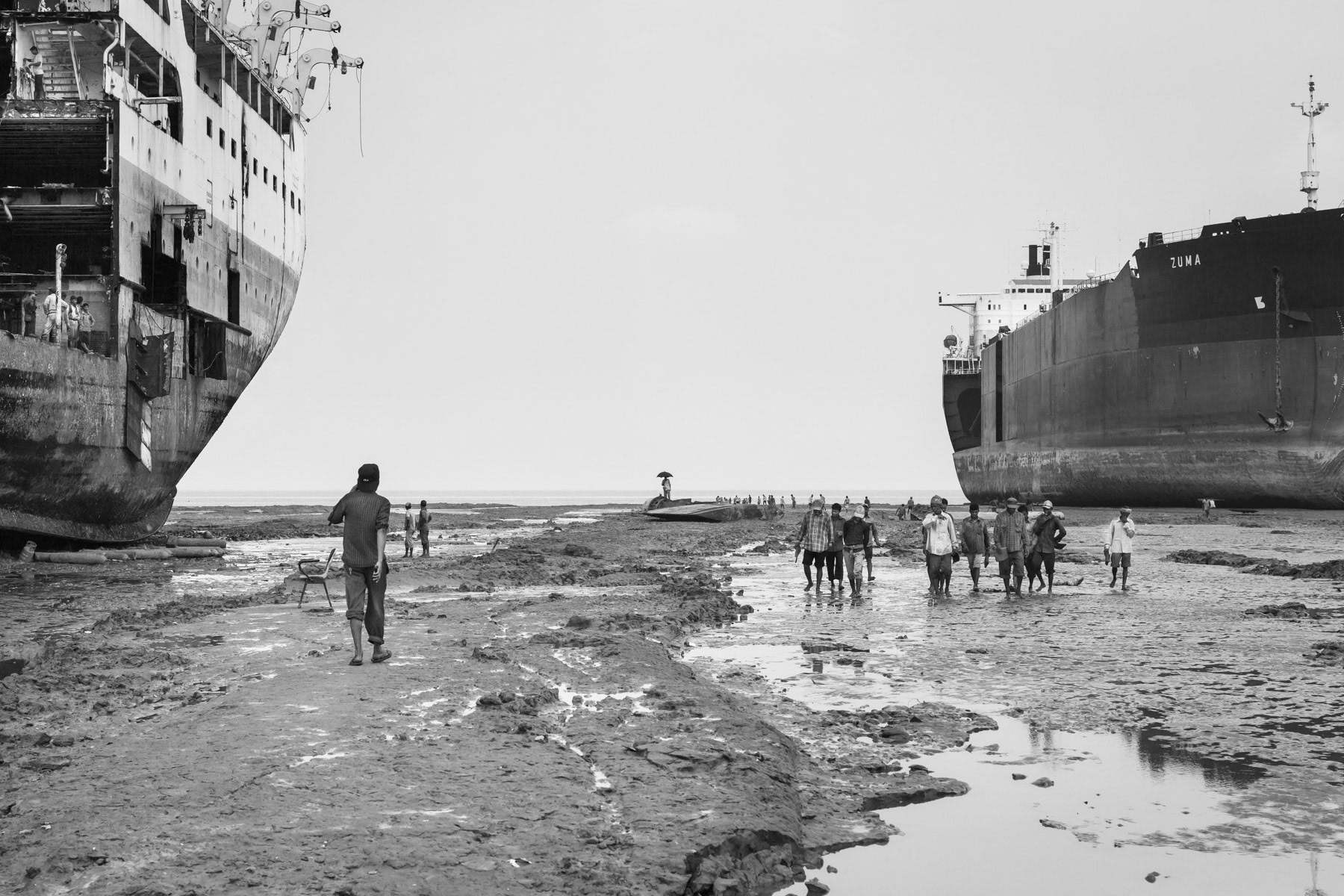 Ship-breaking yard workers finishing their shift, Chittagong, June 2015