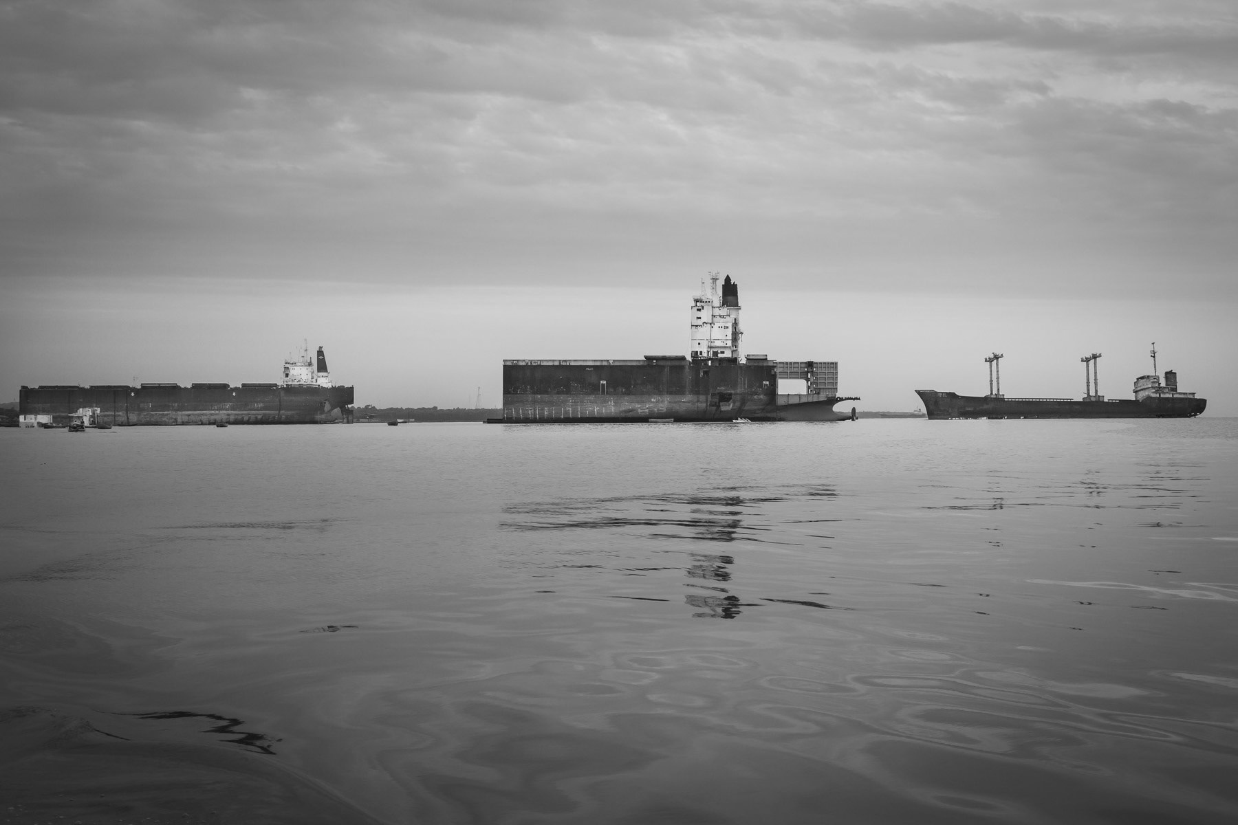 Vessels standed and ready to be manually dismantled. Bhatiary ship breaking yards, Chittagong, Bangladesh, October 2014