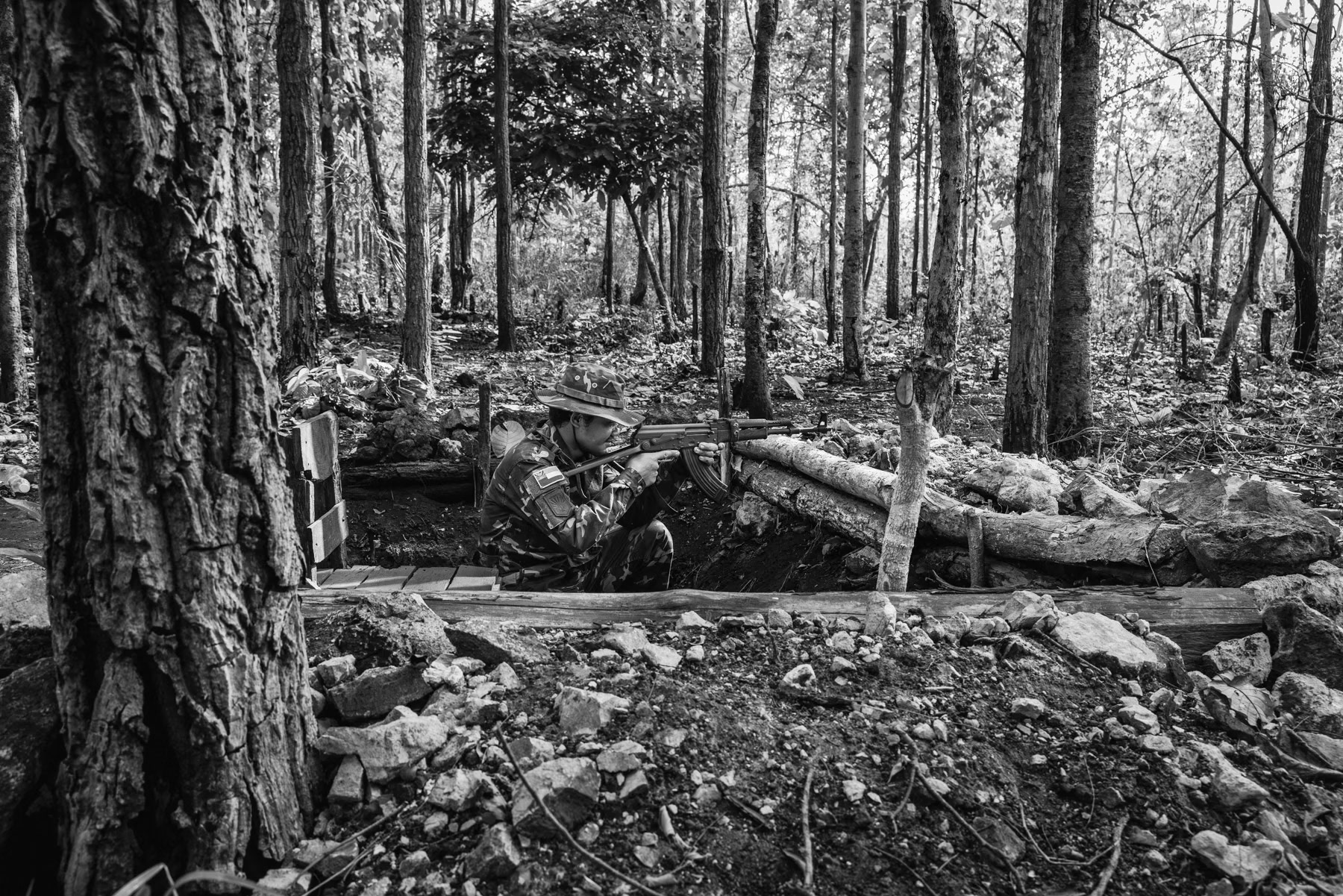 Karen National Liberation Army position in the surroundings of Kanele in Kayin State, Myanmar, May 2024