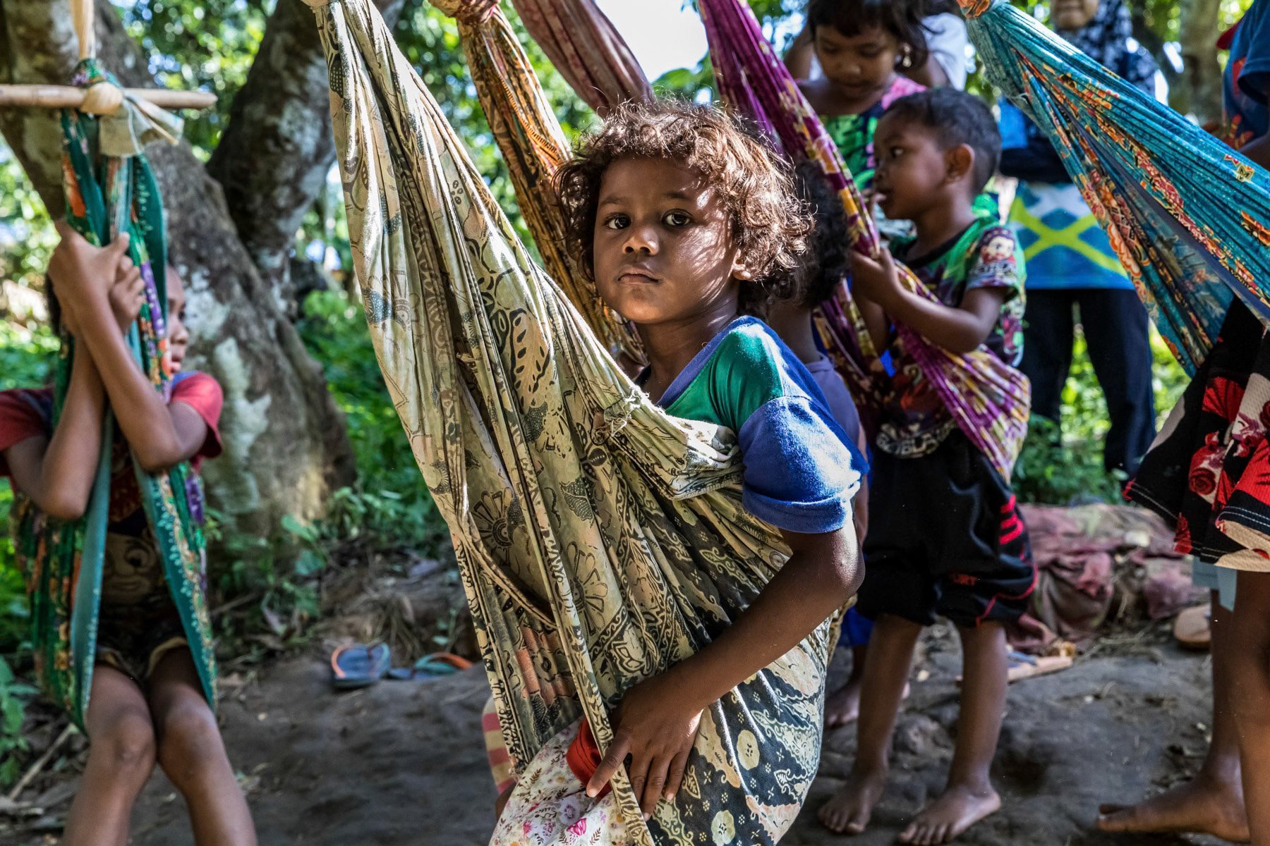 Children of the Bateq community playing. Pecah Keljbi settlement, Merapoh, Pahang, Malaysia, February 2020