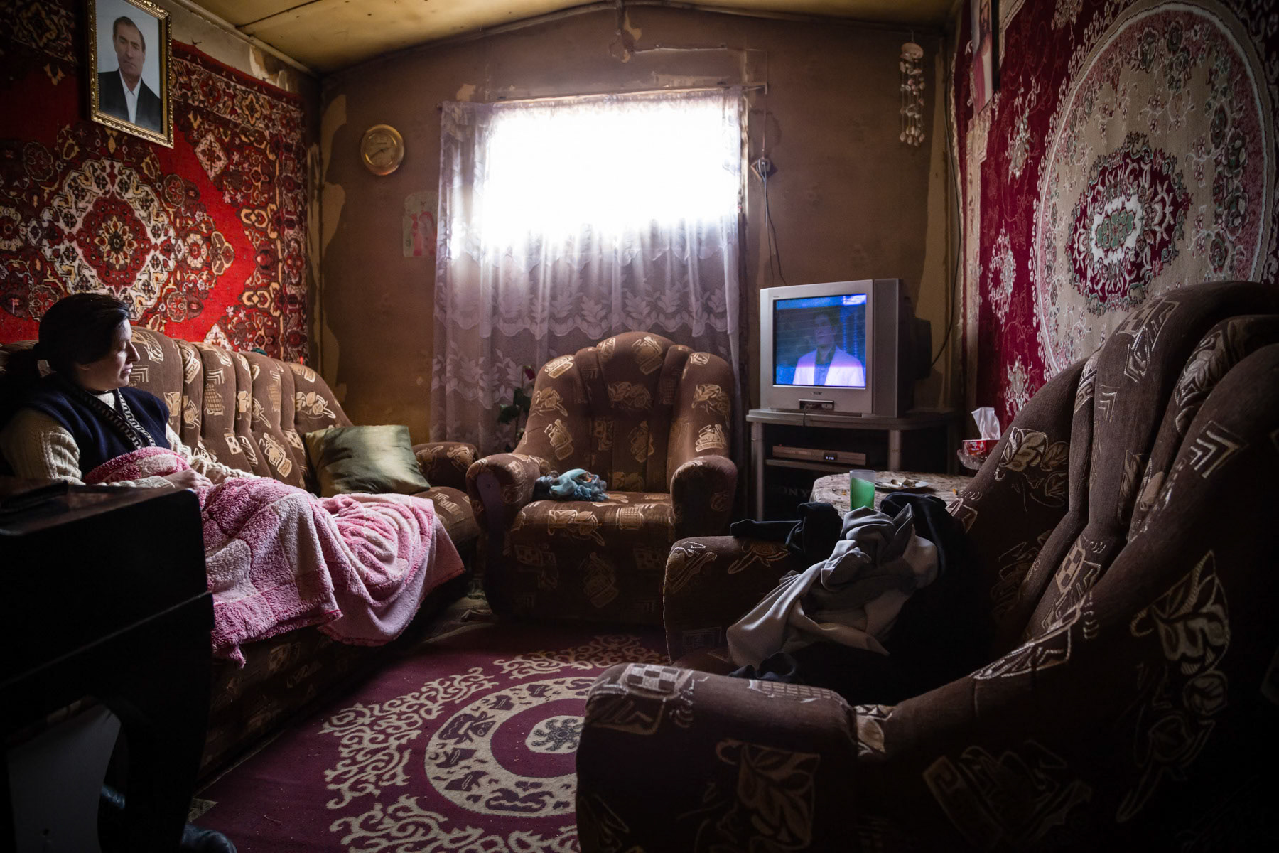 A domik consists usually of 2 small rooms, one used as makeshift kitchen and the other as both living and bedroom, Vanadzor, Armenia, March 2014