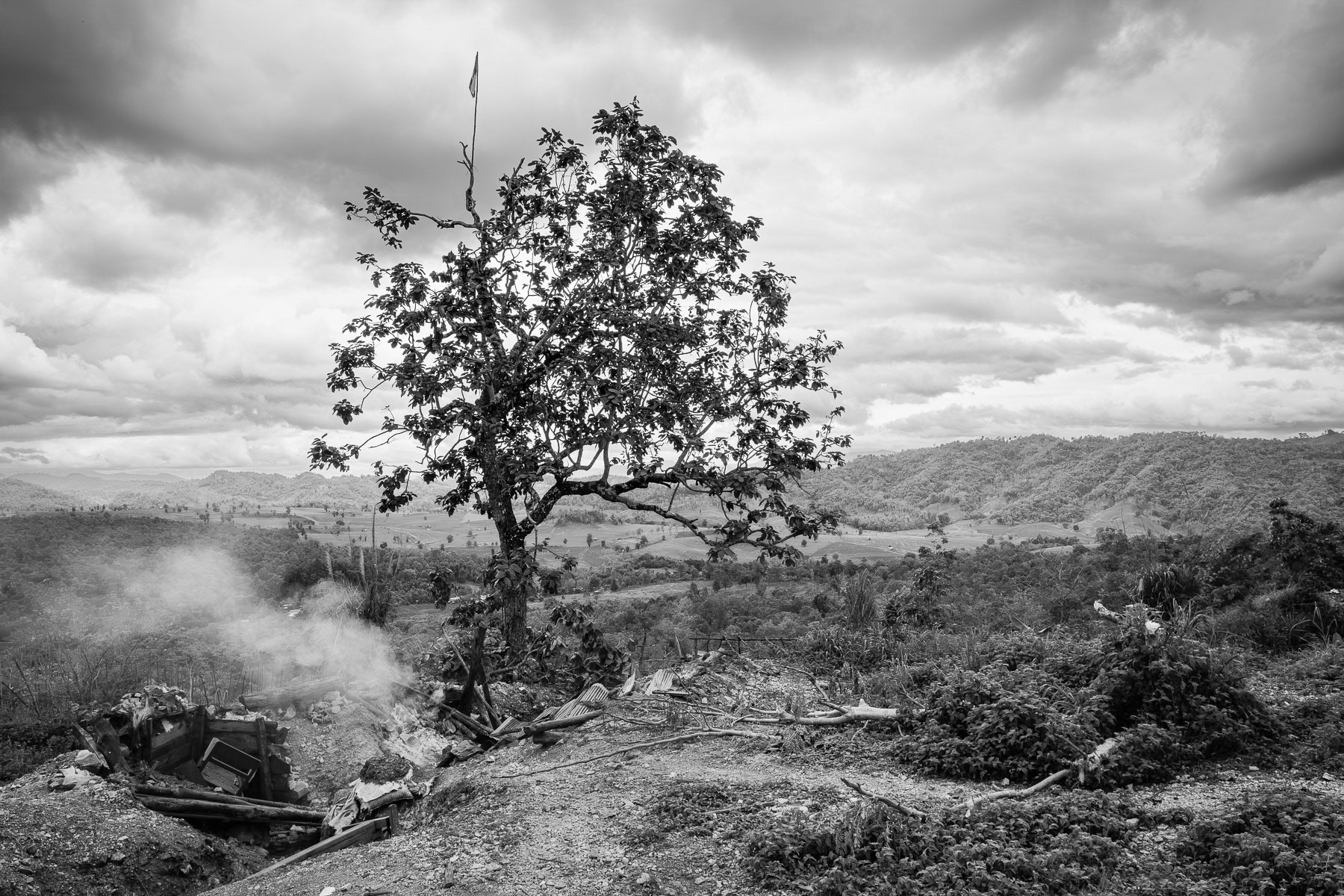 This former State Administration Council military base, home to 120mm artillery, drone jammers, and snipers, was taken by the KNLA at Kanele on May 28, 2025. Karen State, Myanmar