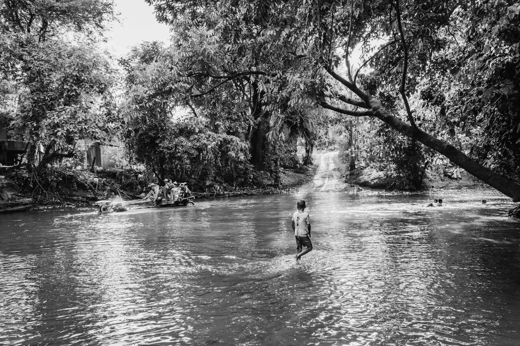 Informal border crossing between Thailand and Myanmar along the Moei river. Oo Poe Hta village in Kayin State, Myanmar, May 2024
