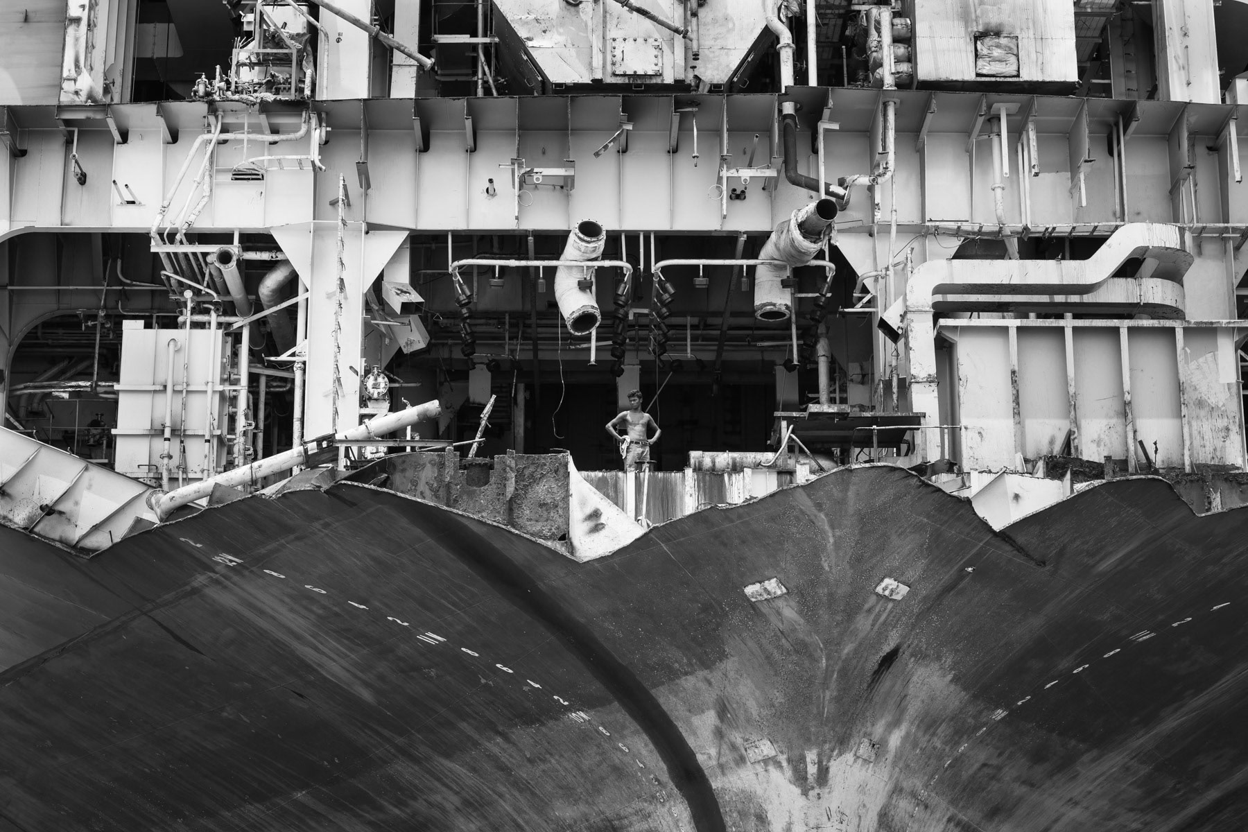 Final stage of a dismembered boat. Bhatiary ship breaking yards, Chittagong, Bangladesh, June 2015