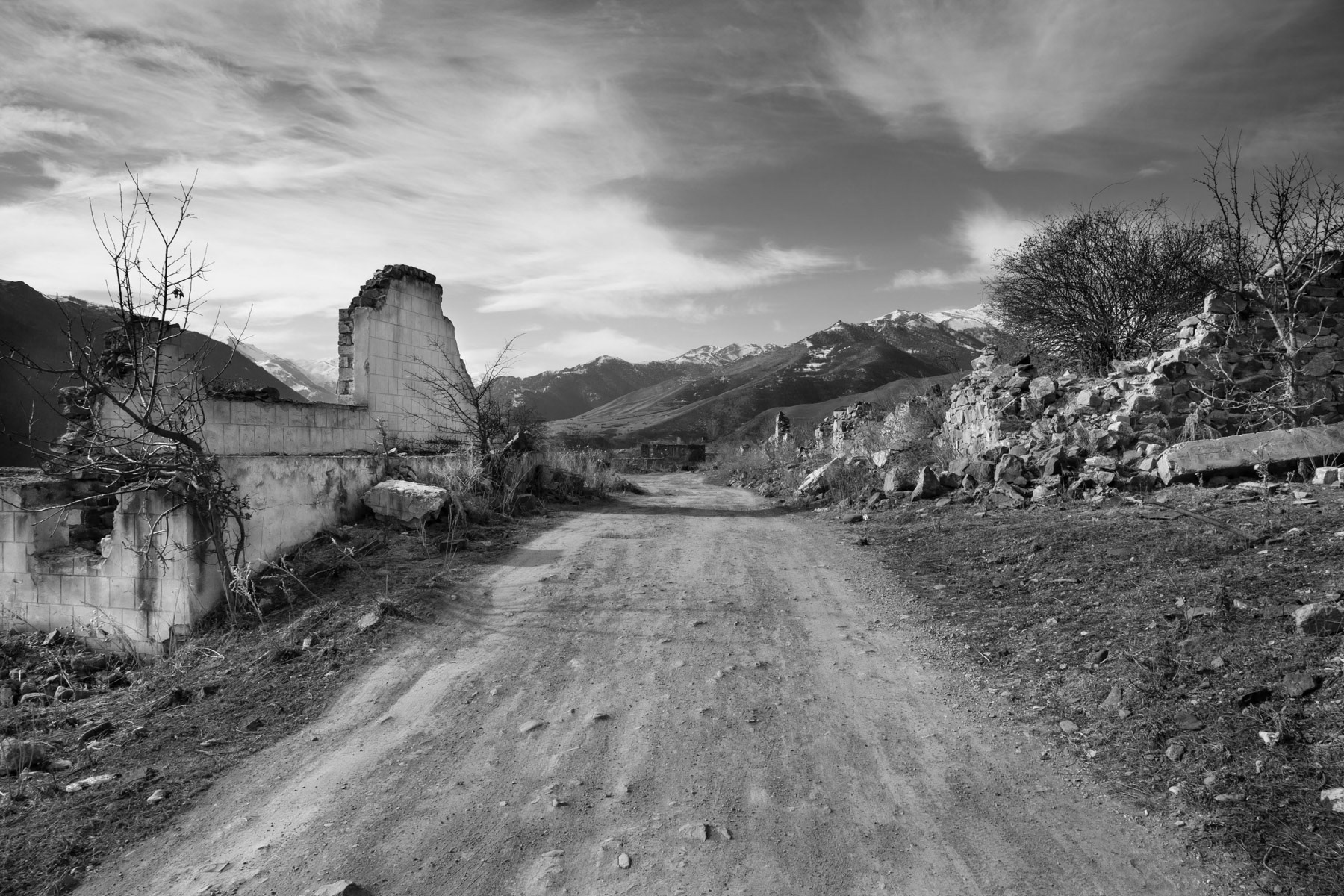 Karvachar, once a city of twenty five thousand has been completely destroyed during the early nineties. Merely six hundred people live here presently. Karabakh, February 2014