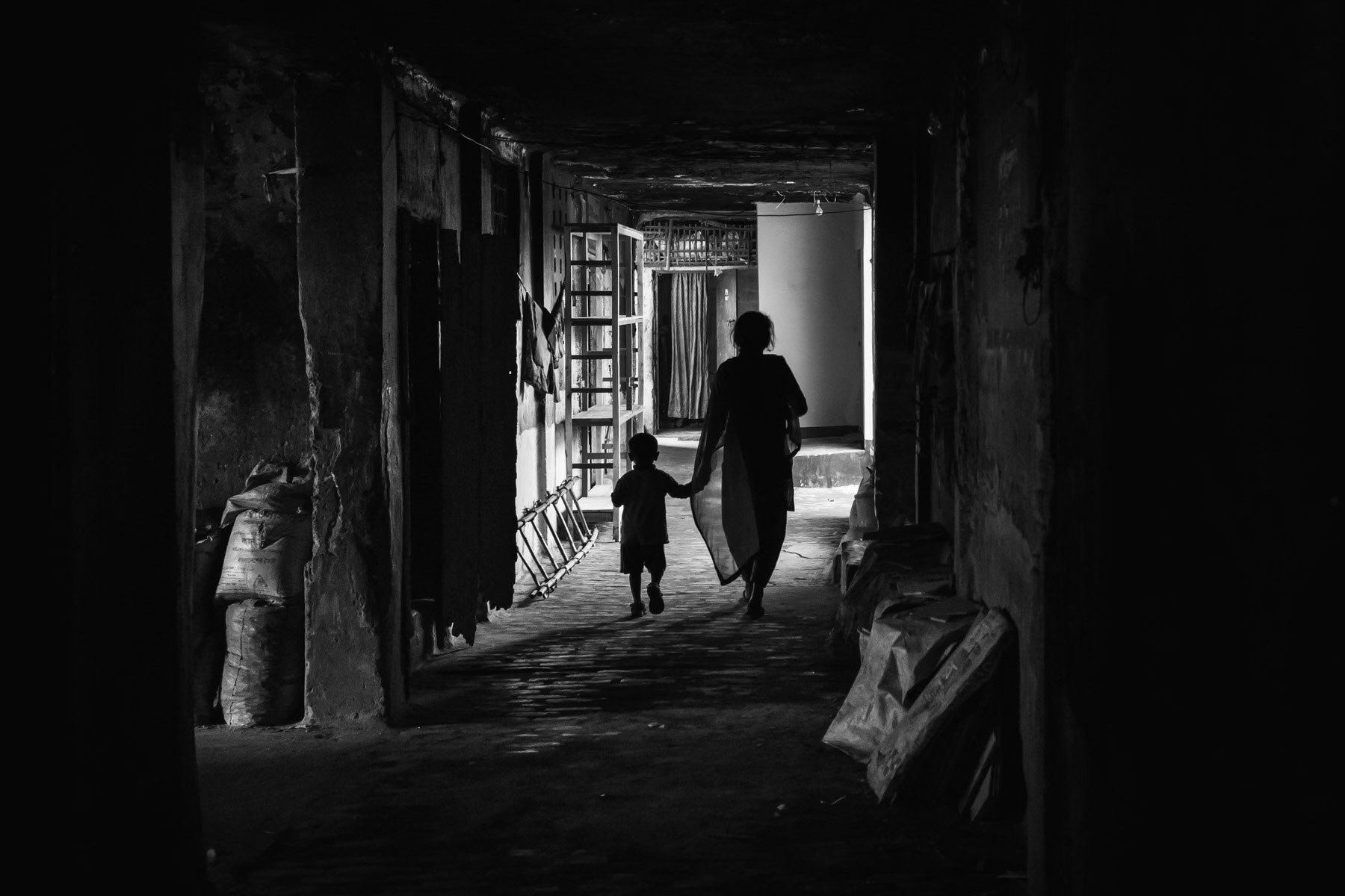 Dark alley of Halishahar camp for Bihari stateless persons, Chittagong, Bangladesh, December 2015