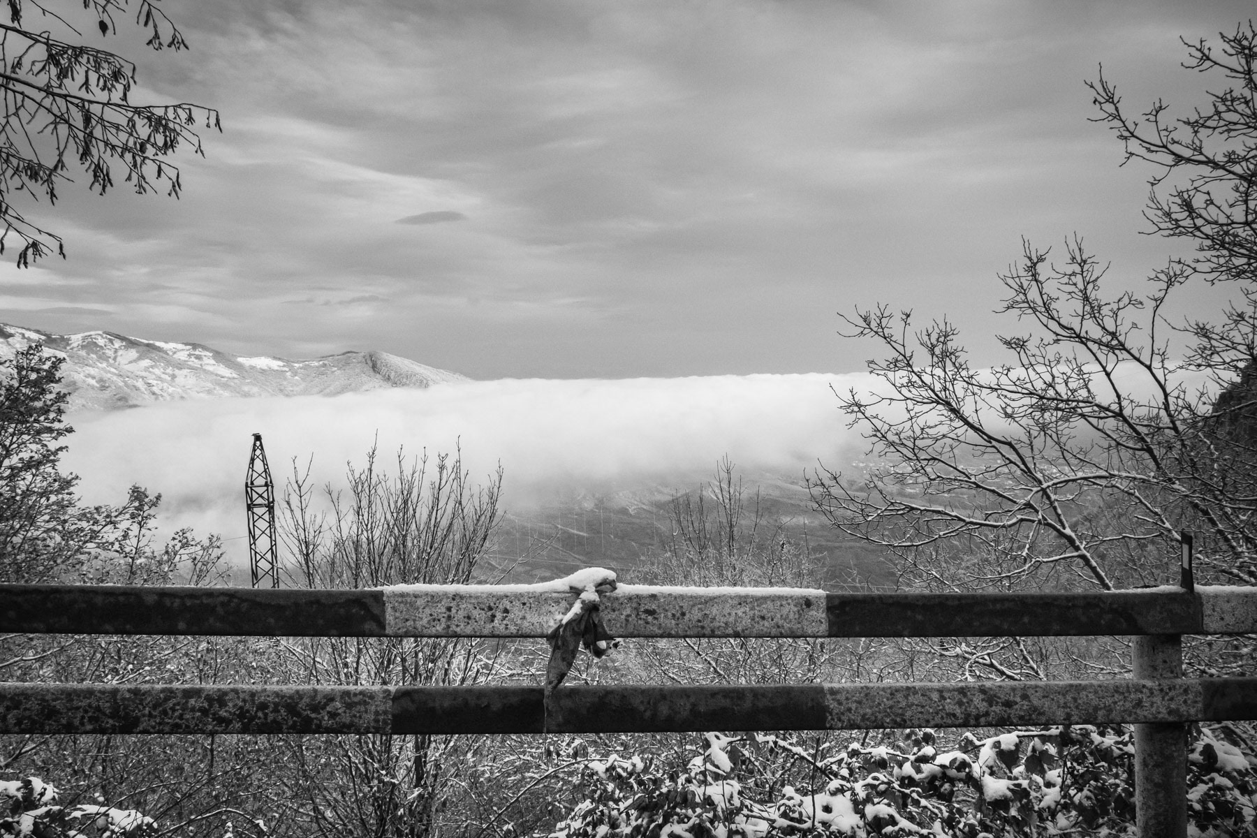 Stepanakert under the clouds observed from the road passing Shushi town. Shushi is now under Azebaijani control for the past 4 weeks and Russian peace keepers have installed checkpoints along the road to guarantee safe passage for the Armenian population of Stepanakert and other territories still controlled by Armenians. Shushi, Nagorno Karabakh, December 2020