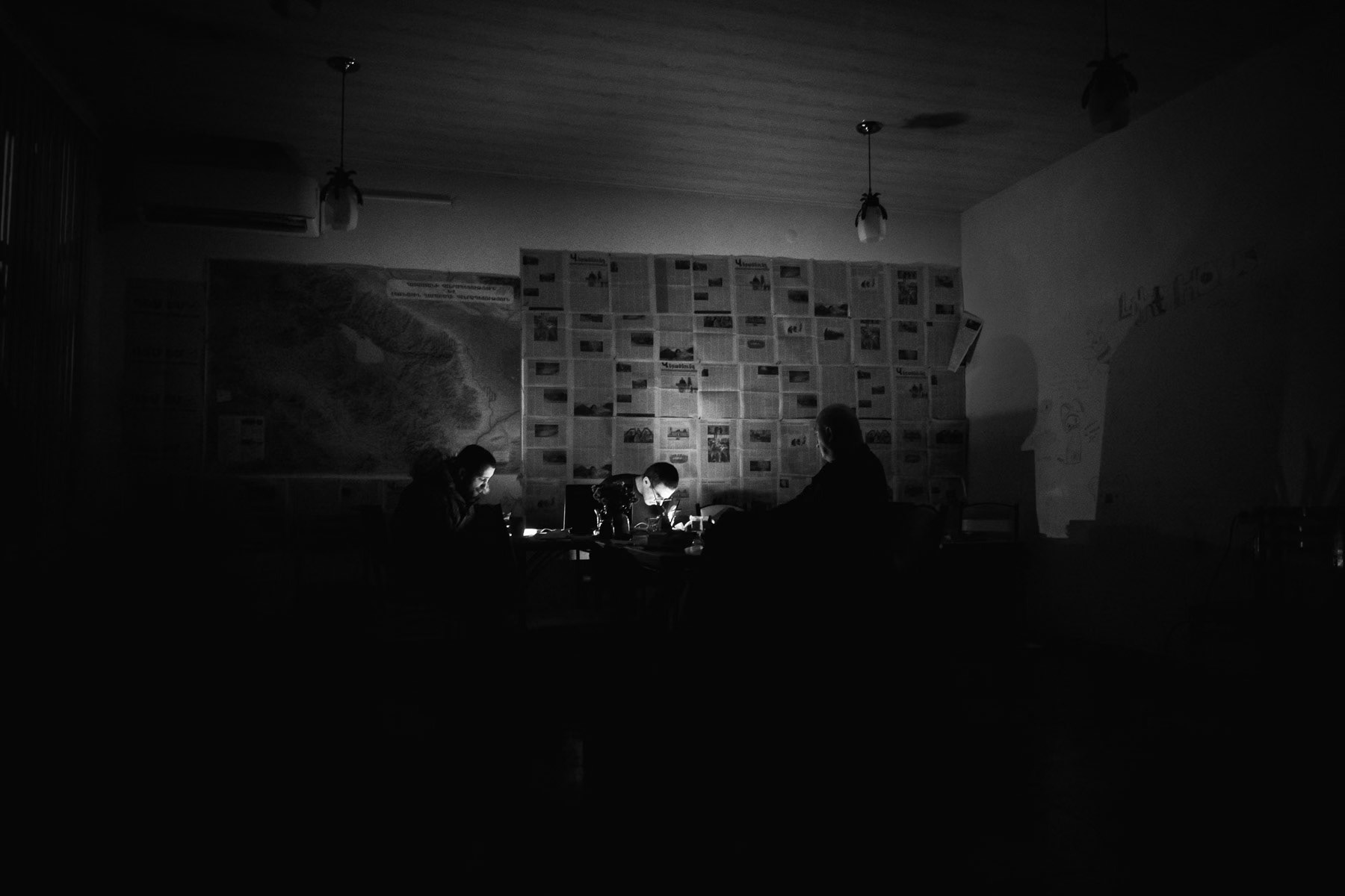 Working without electricity. Stepanakert, Nagorno-Karabakh, December 2020