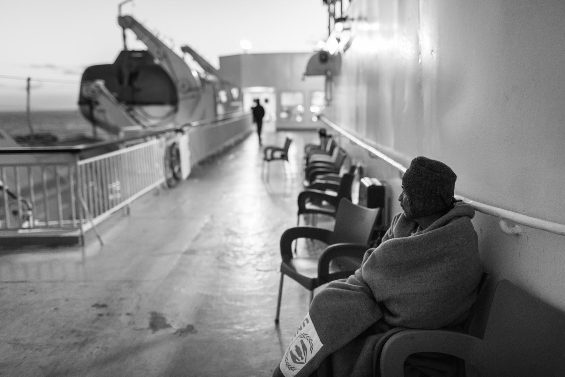A fourteen hour ferry journey from Levbos to Athens from where most of the refugees will want to continue their journey towards Germany along the Balkan route, November 2015