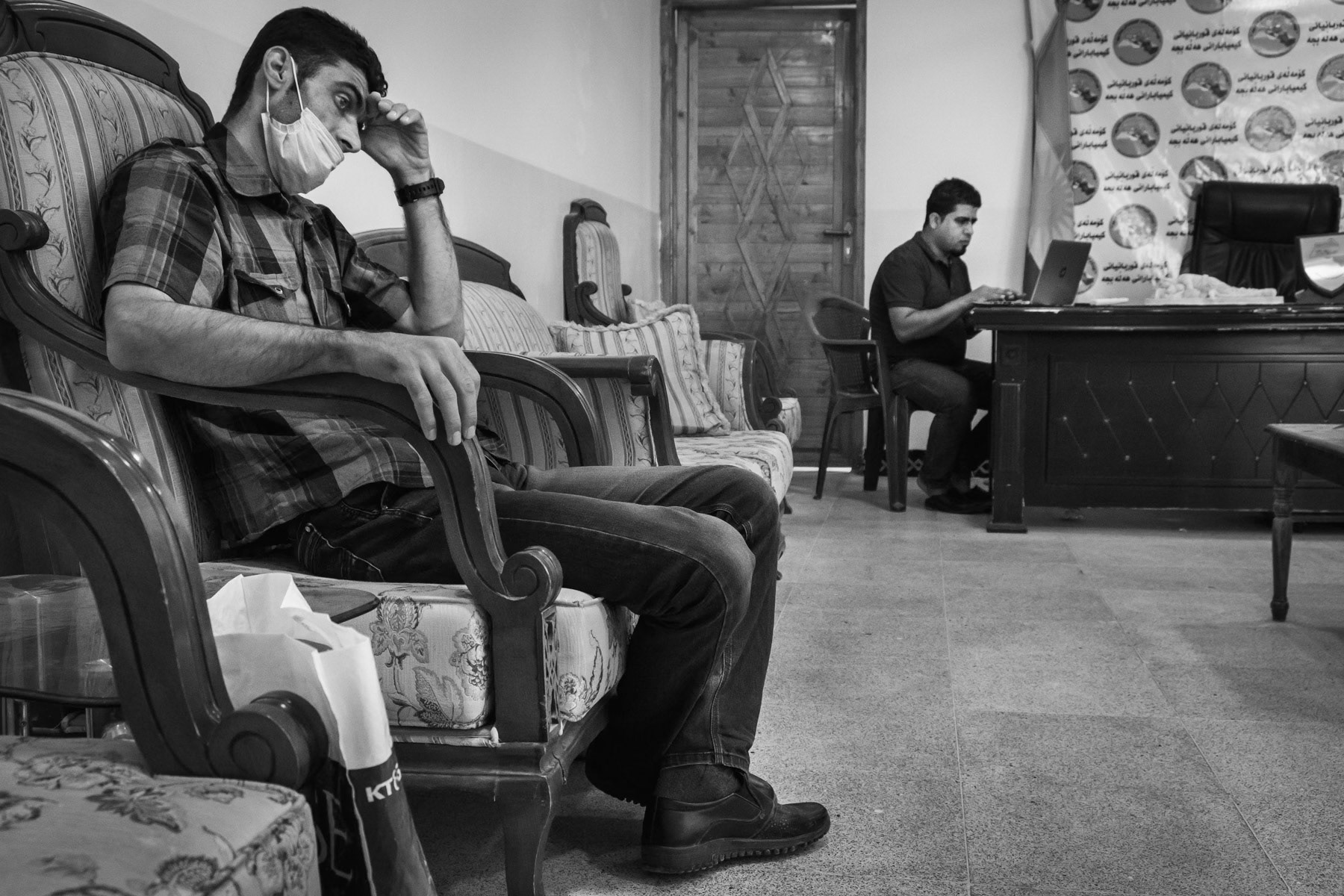 A victim of the 1988 Halabja chemical attack waiting to leave for Teheran in Iran to receive treatment for his respiratory problems that are getting worse. Selected victims requiring specialized care receive 1000 usd to cover part of the medical, travel and accomodation expenses in in Iran. Center for victims of chemical exposure, Halabja, Iraq, August 2018