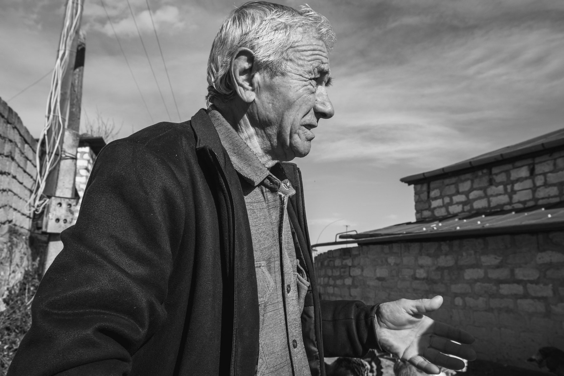 Shahen, 80, was displaced and stayed several weeks in Yerevan during the war, but came back as soon as he could in December. "I felt like in prison in Yerevan and I am happy to be back home although it feels completely different with the new frontline so close" said Shahen from Chartar a town only a couple of kilometres from the frontline. Chartar, Nagorno-Karabakh, January 2021