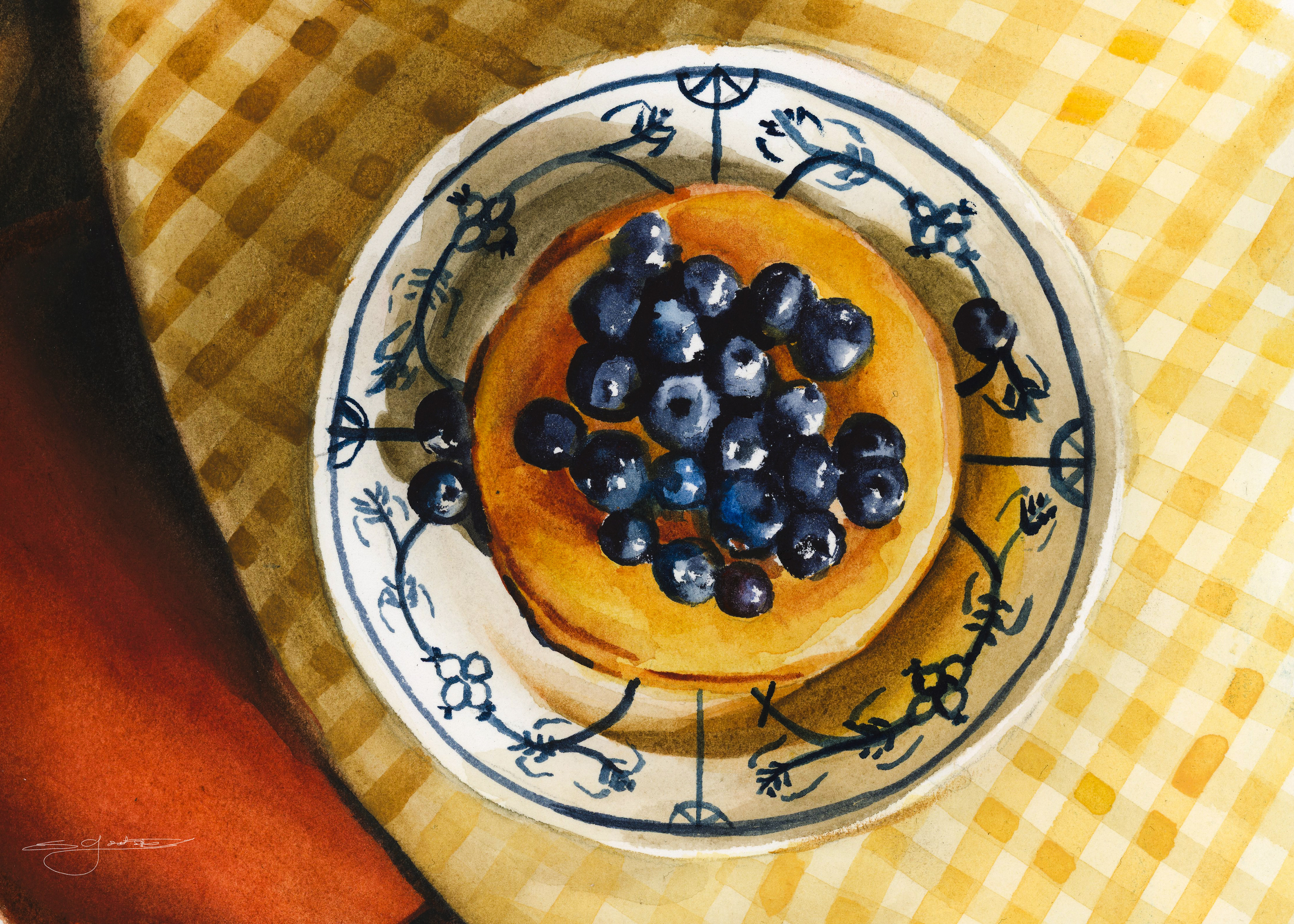 'Blueberry Pancakes' Watercolor