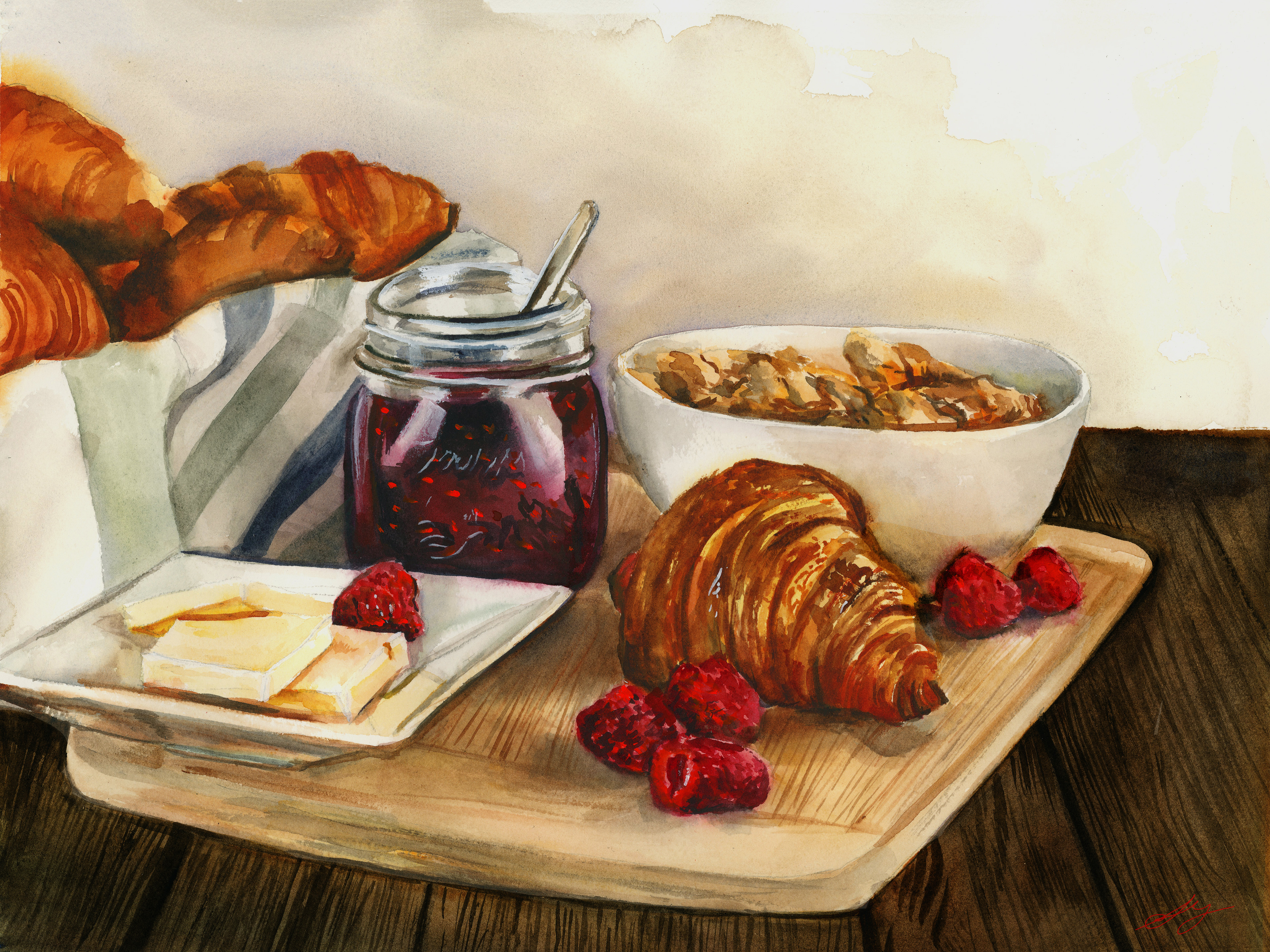 'Croissants and Jam' Watercolor