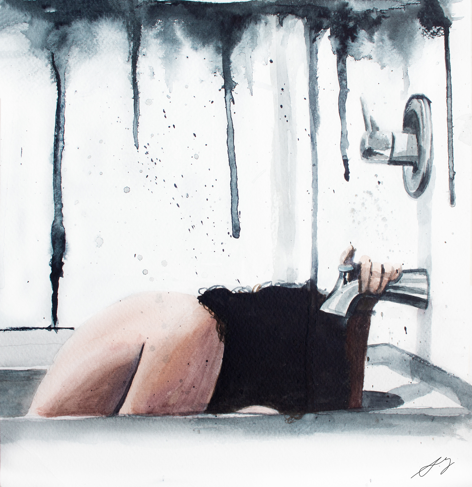 'In the Bathtub' Watercolor