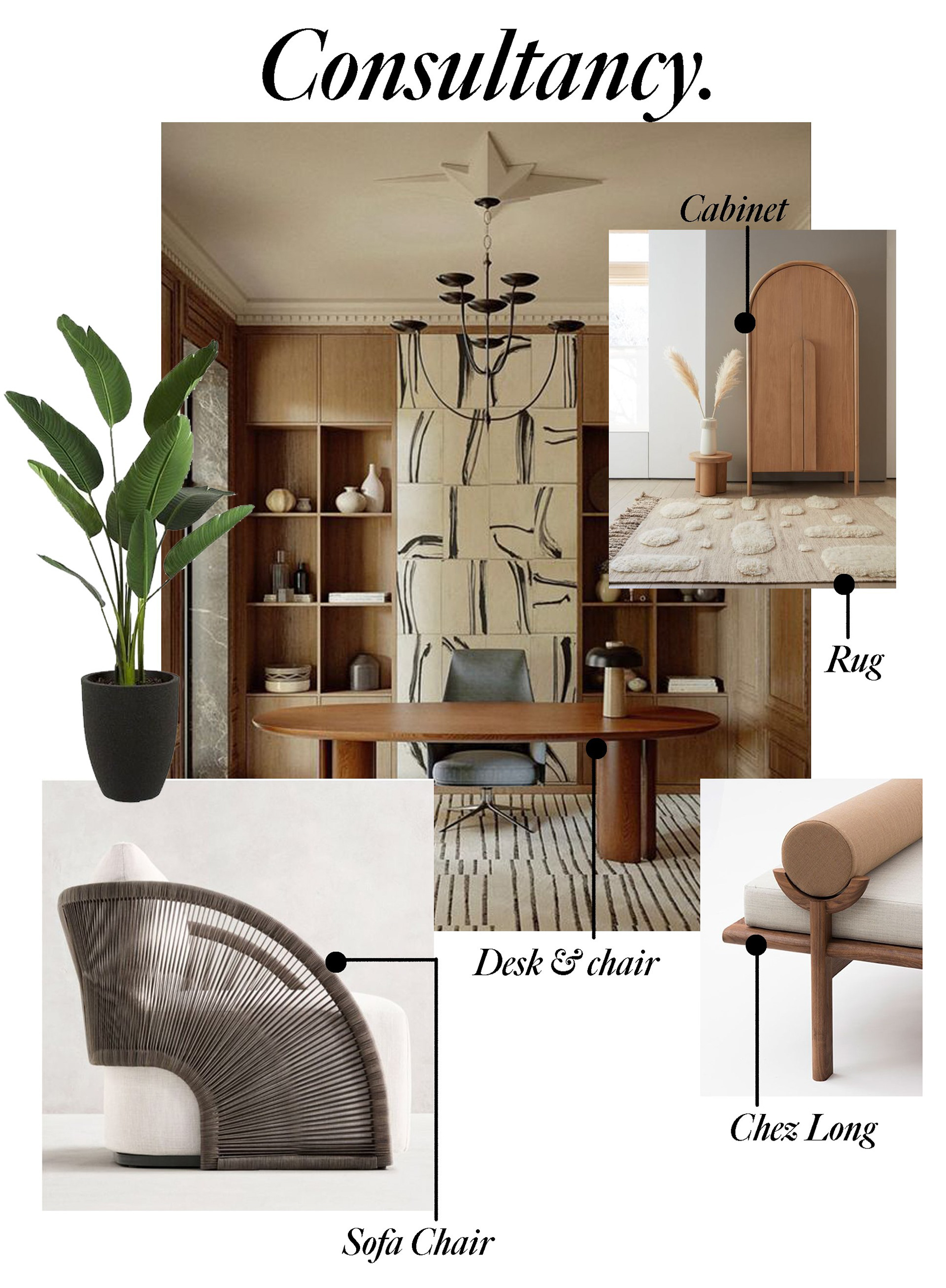 Warm neutral tones with subtle pops of detail define this consultancy room design. 