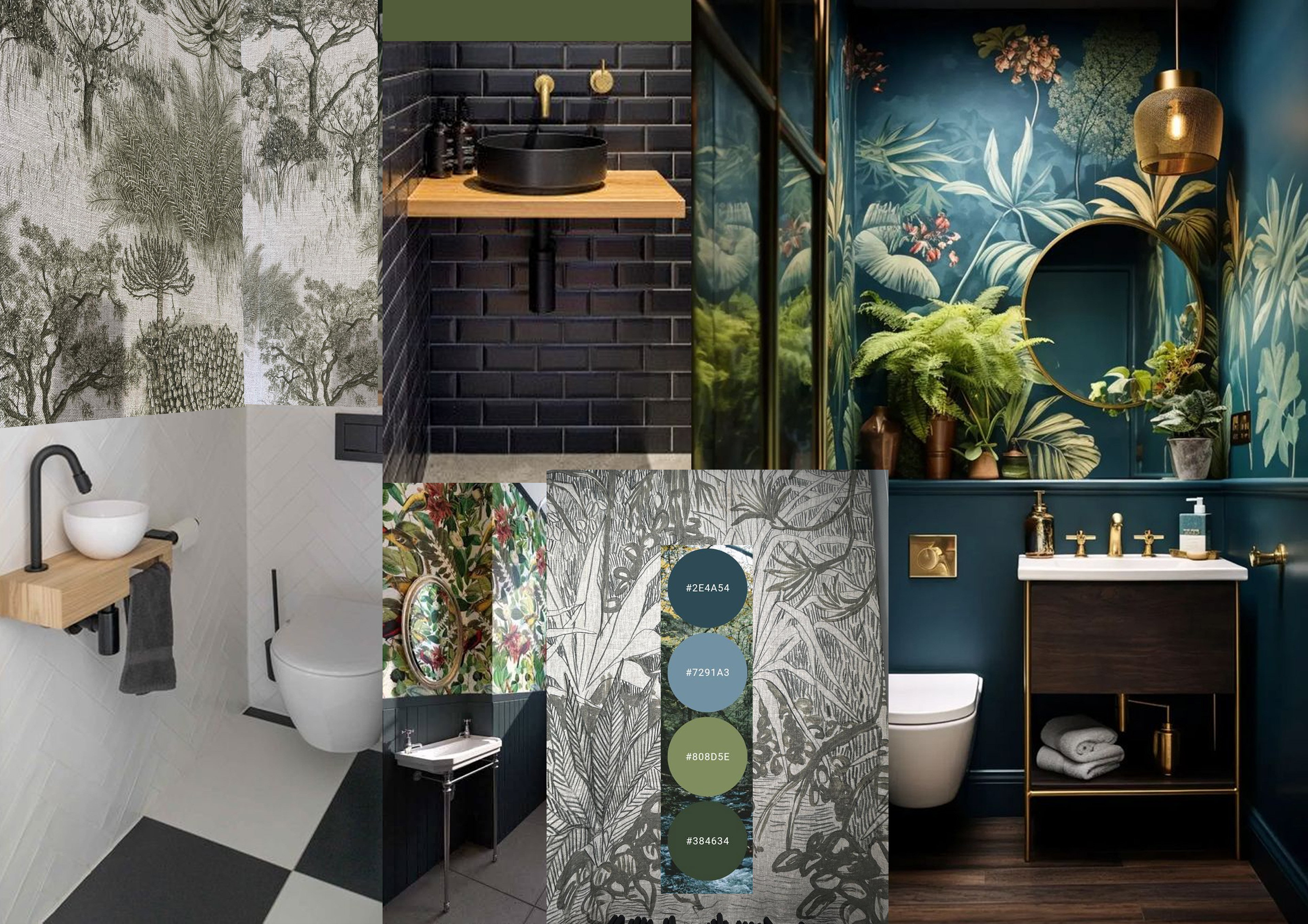 Deeper forest greens in guest bathroom