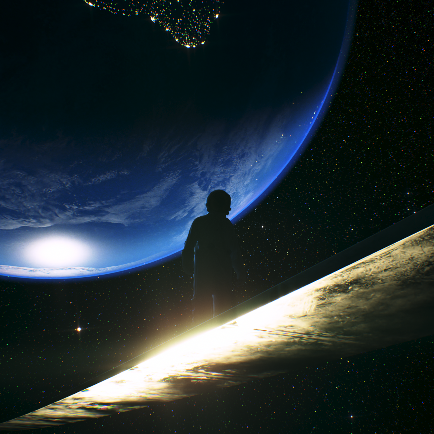 "Golden Future" (Scene, Lighting, Earthshader) - Astronaut 3D Model by Raoul Marks