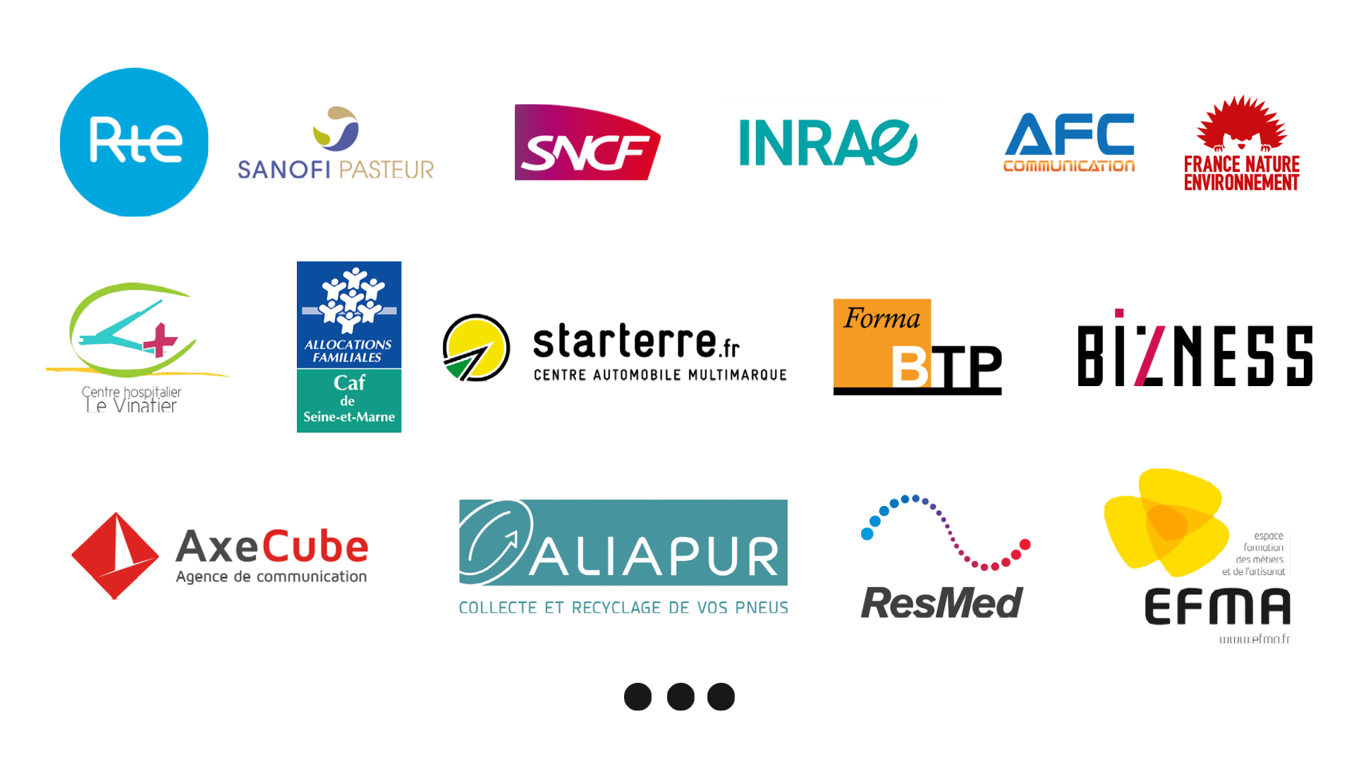 Logos et détails des bénéficiaires de mes formations.