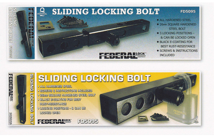 Sliding locking bolts, boxed