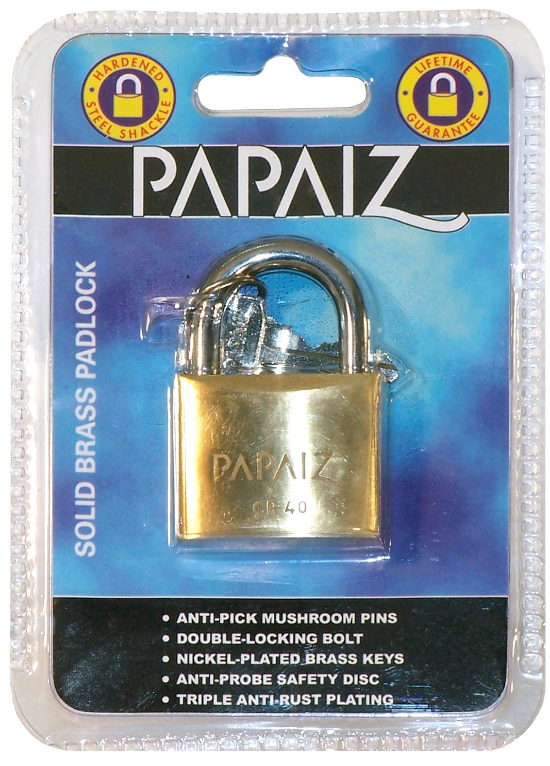 Papaiz carded brass padlock