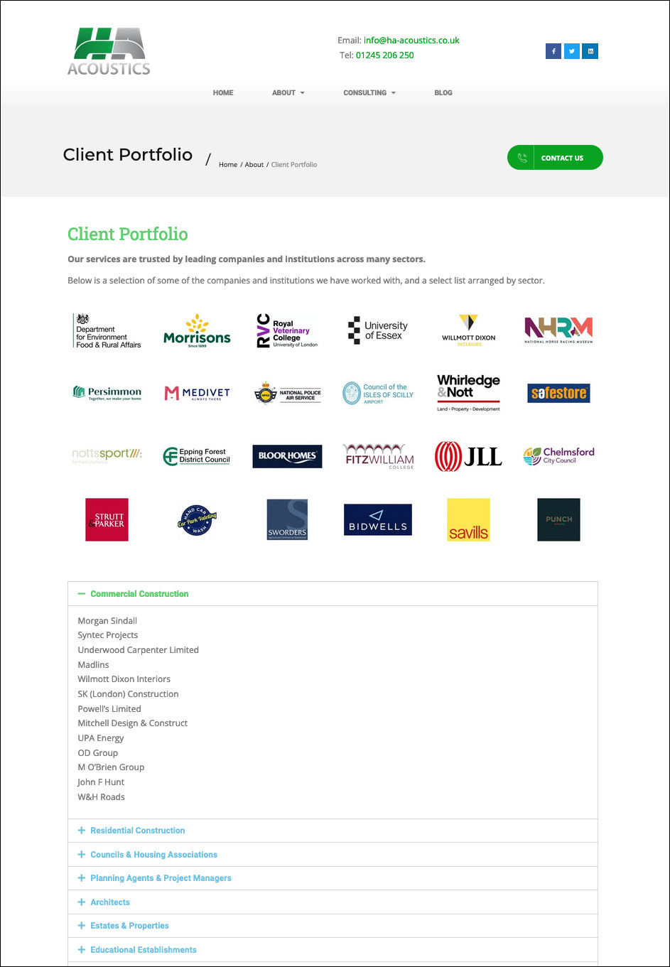 Website page: client portfolio
