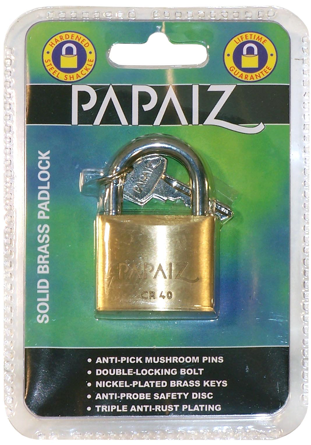 Papaiz carded brass padlock