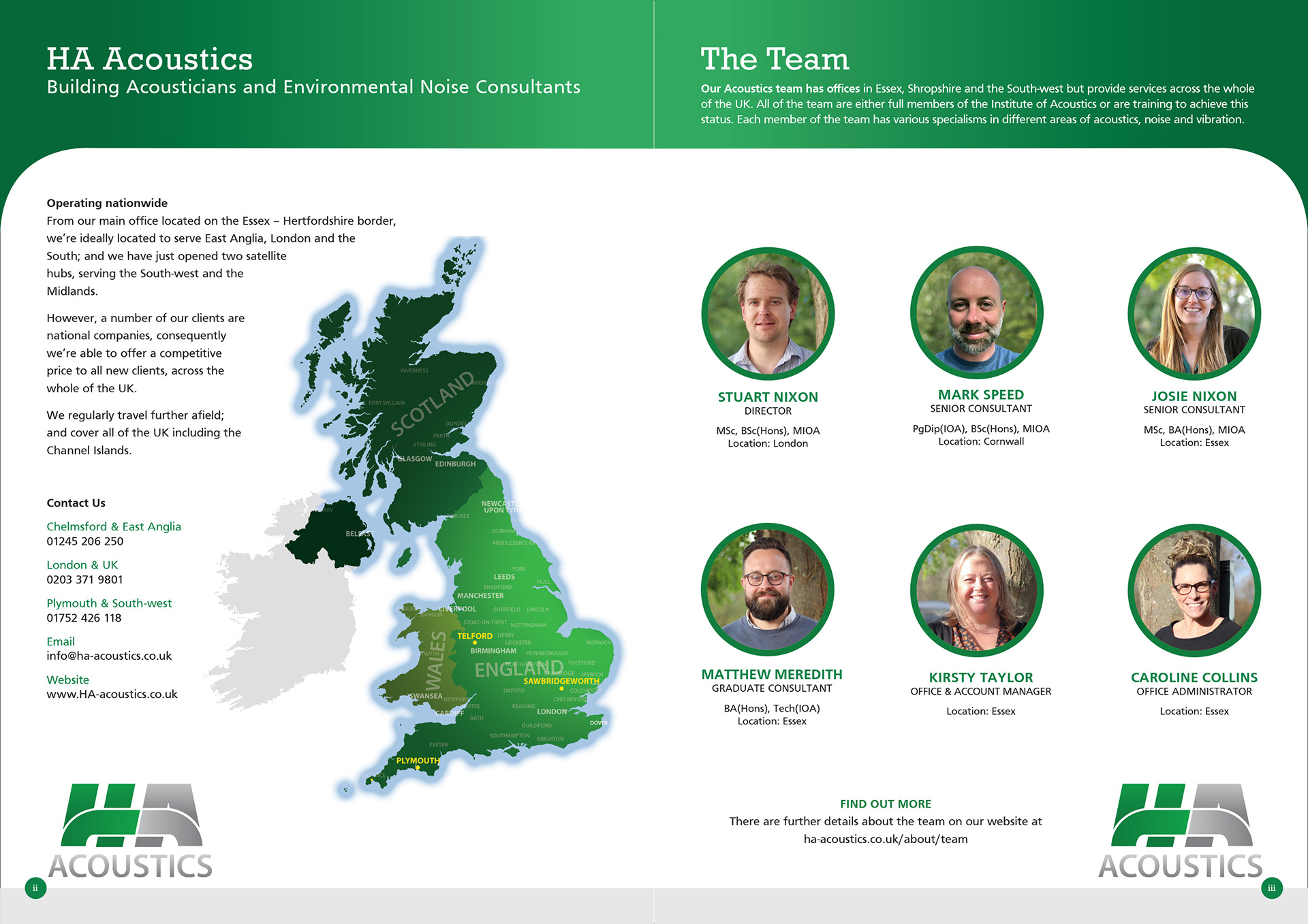 Brochure: areas covered, team