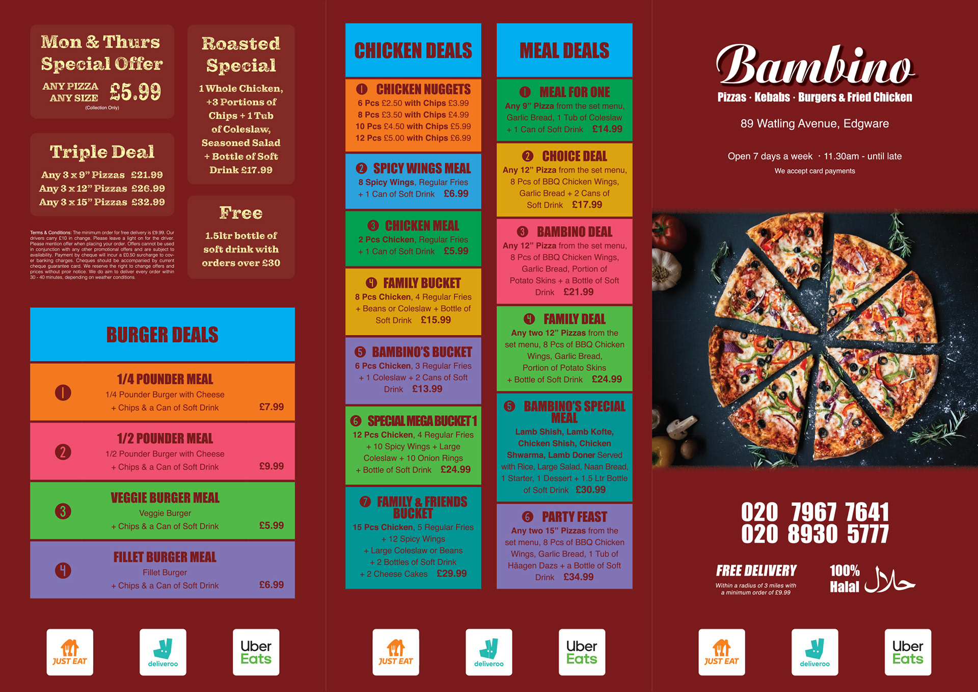 Tri-fold (gate-fold) A4 landscape Bambino menu leaflet - outer
