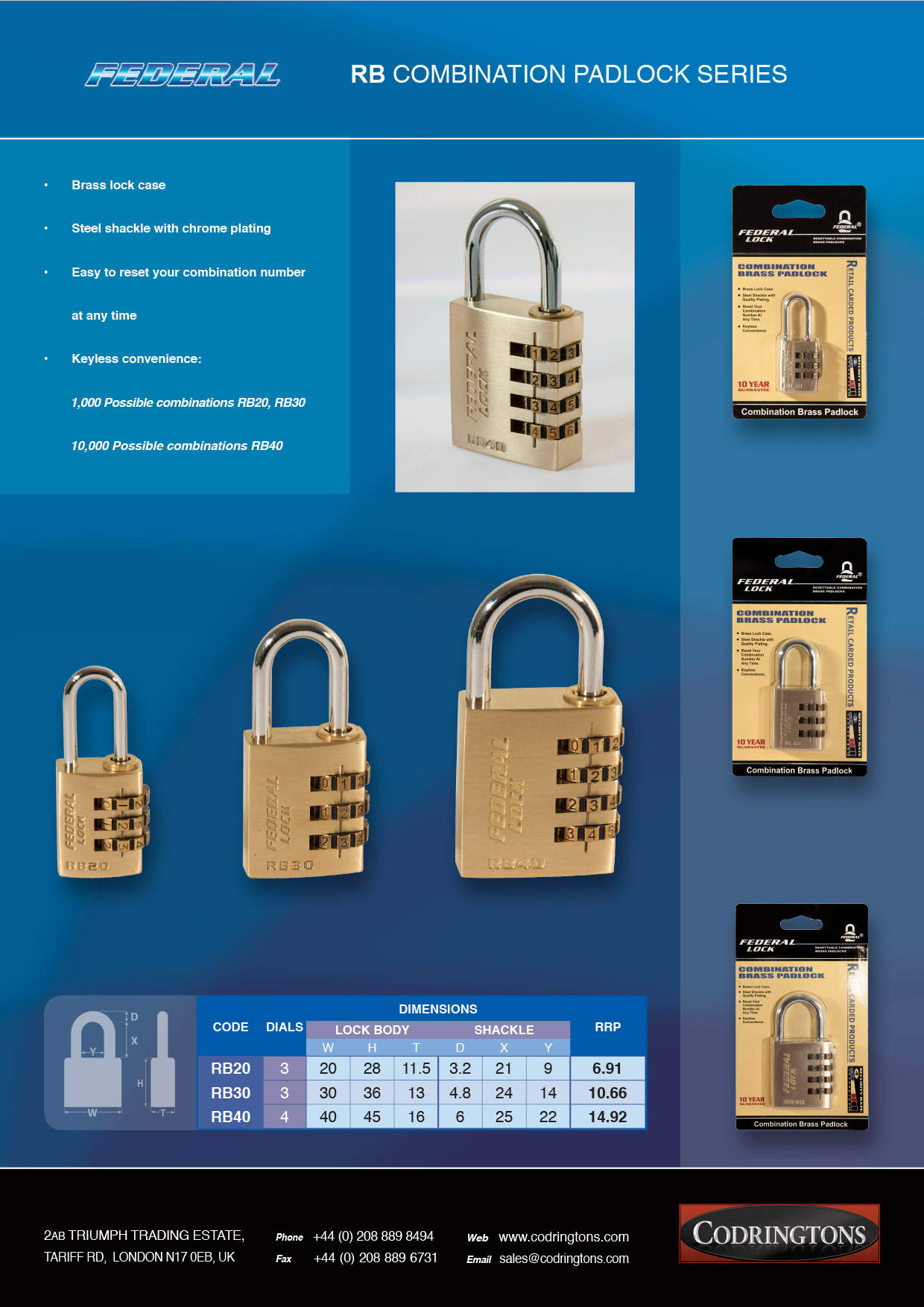 Combination padlock range