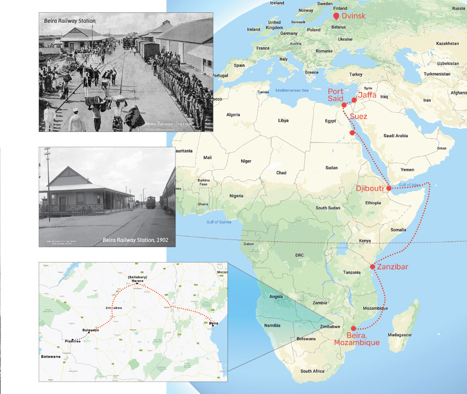 Map showing his journey