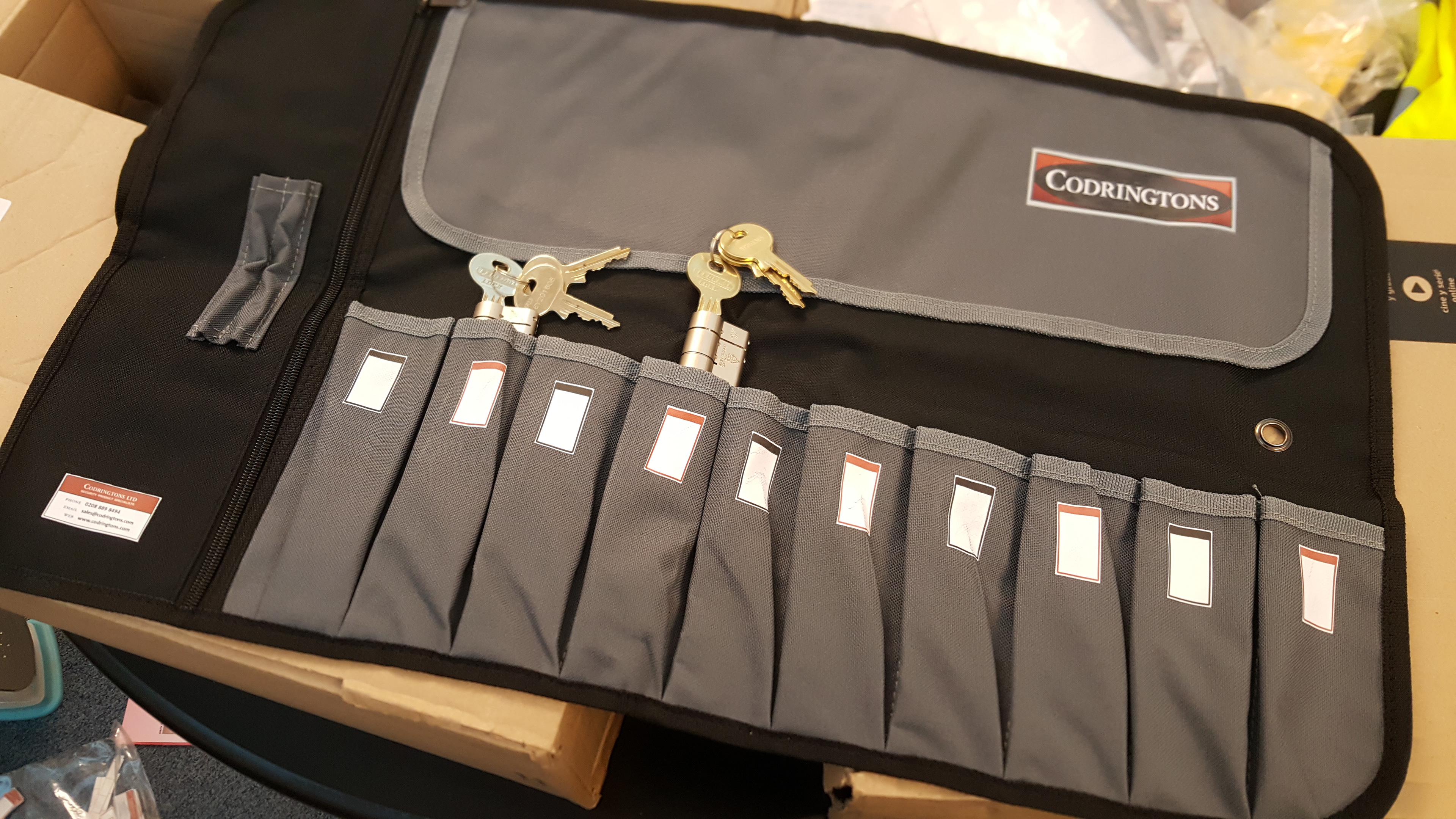 Branding and give-aways (cylinder range bag for locksmiths)