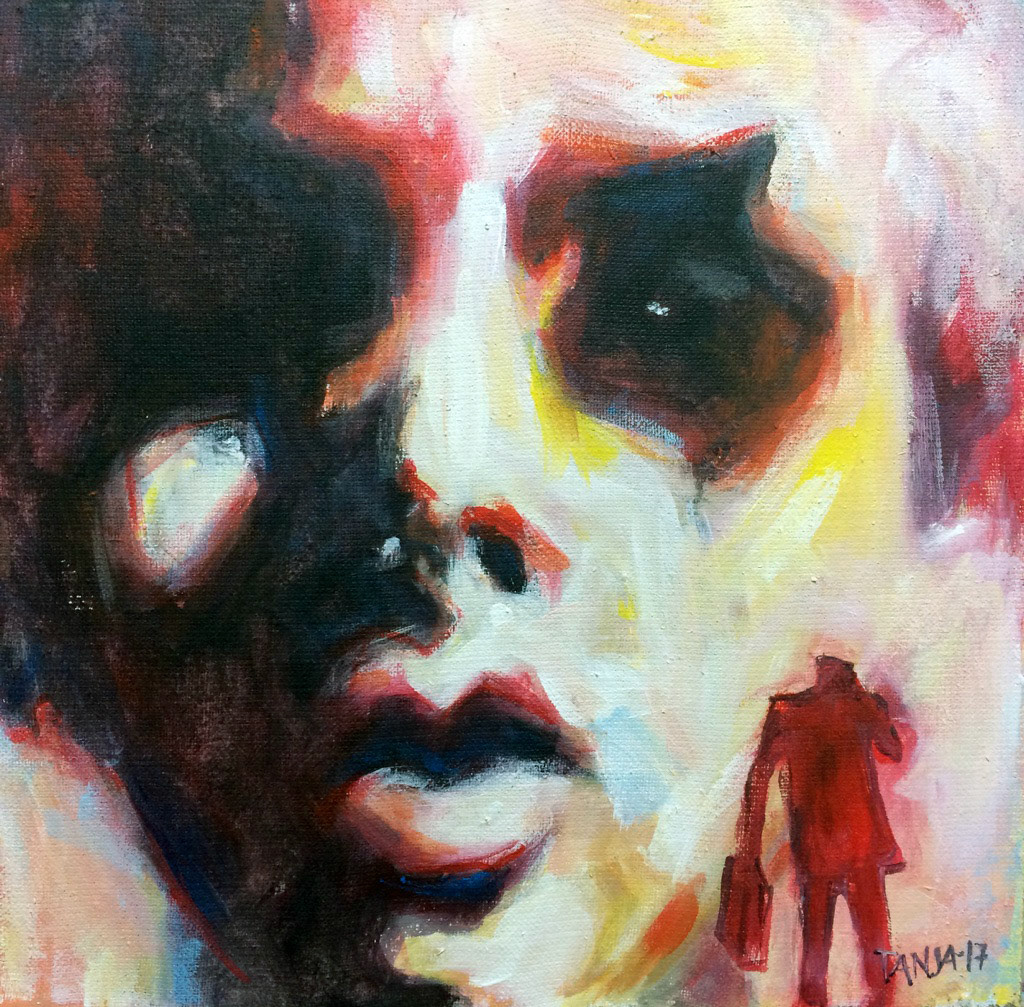 ”Lämnad”, akryl på duk, 30 x 30 cm