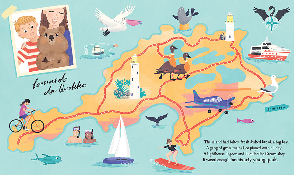 Quite a Clever Quokka. Written by Merv Lamington, Illustrated by Allison Langton. Out December 2018. Map of Rottnest Island.