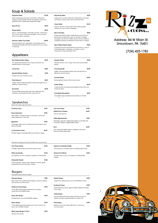 Photography, Graphic Design -Rizz's Marketing by Appalachian Trends Restuarant