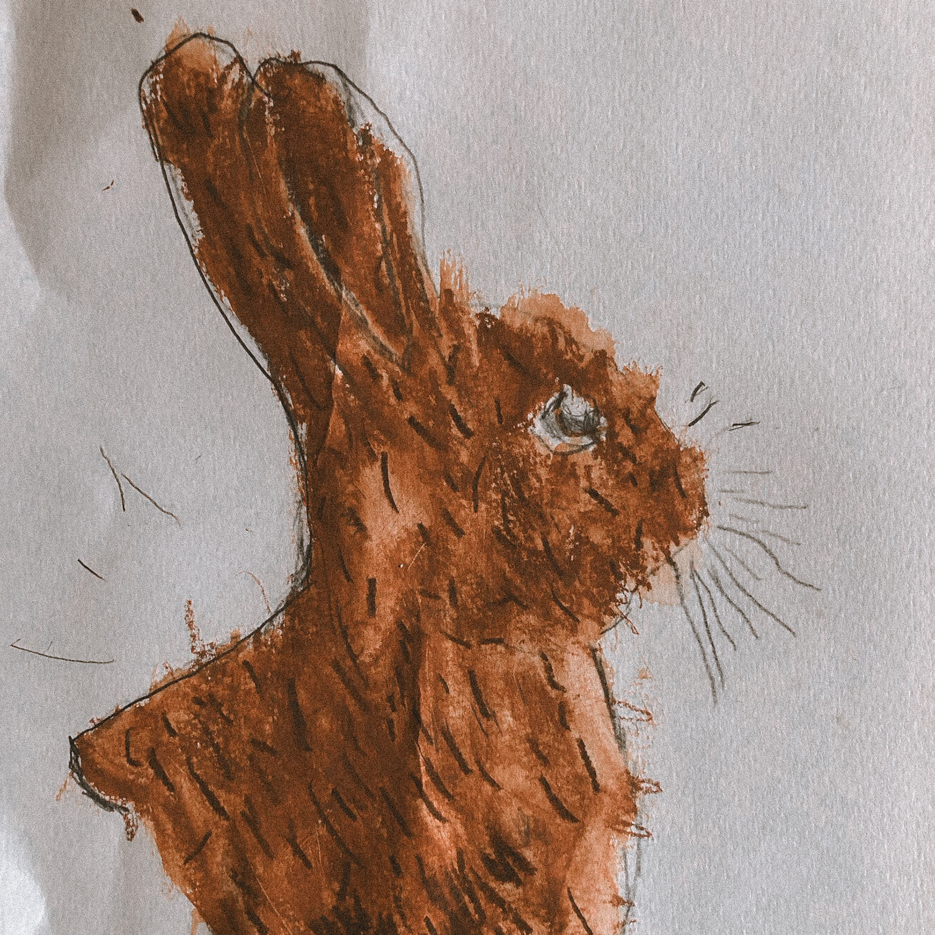 Kaninchen mit Aquarell und Wachspastell von Edda