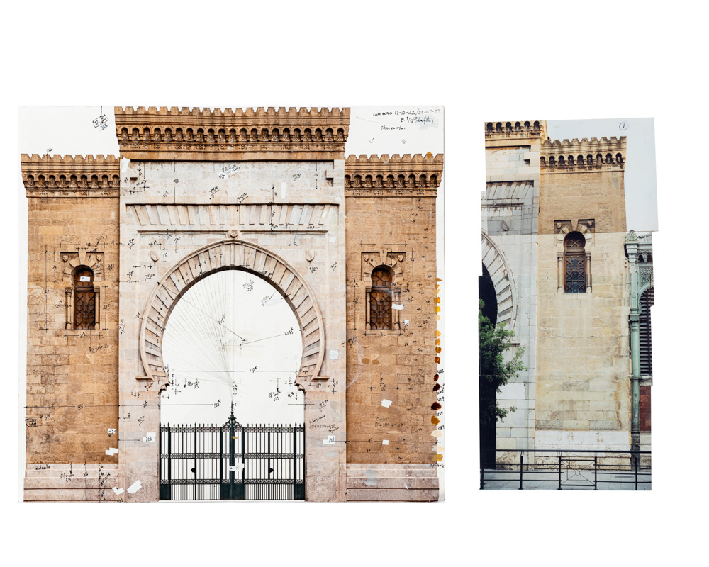 Izquierda. Acotaciones y pruebas de color sobre fotografía digital impresa Derecha. Collage fotográfico Puerta de Atarazanas