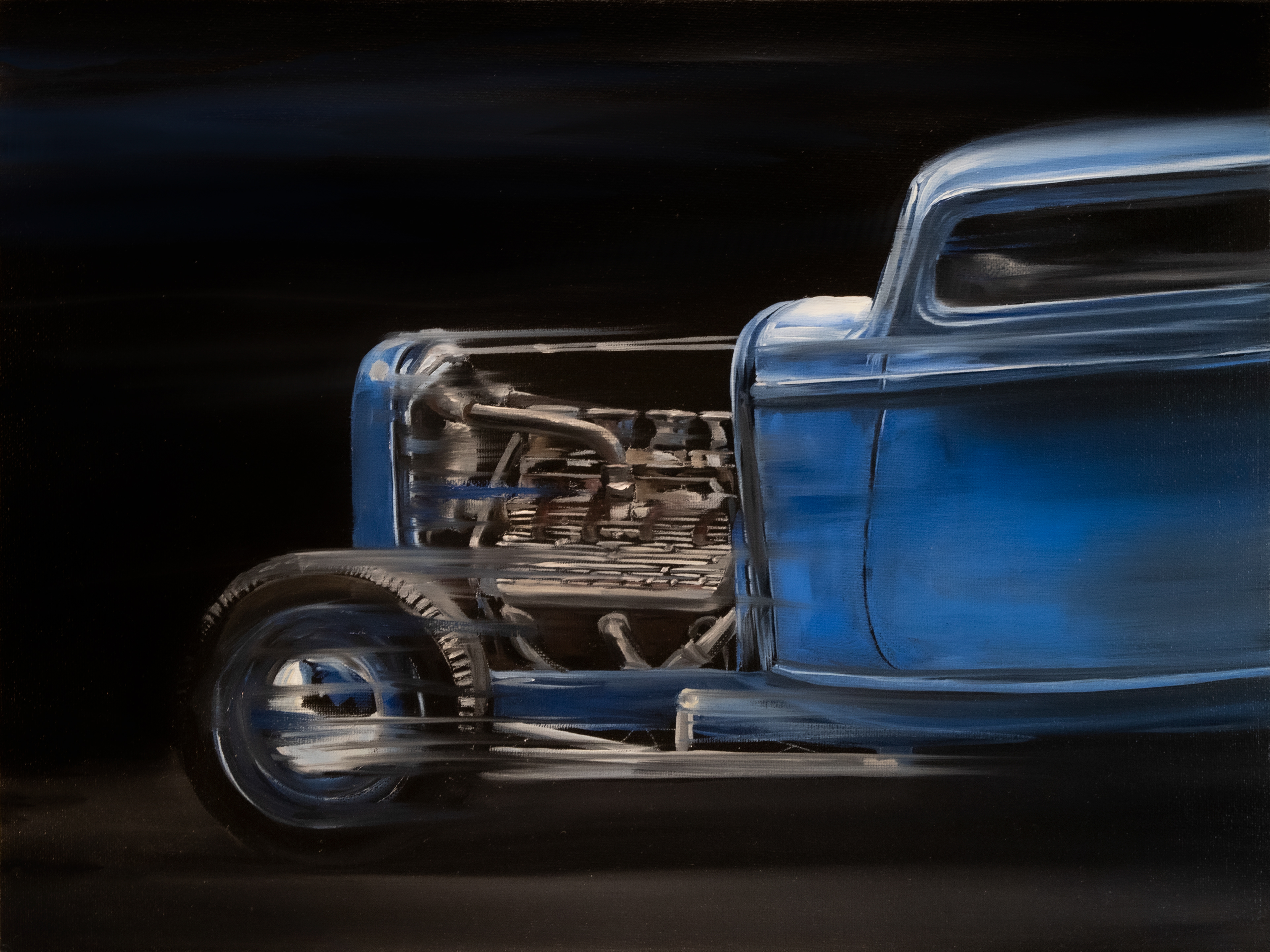 Blurred Motion Series 1: 1932 Ford coupe highboy , oil on panel, 2021.