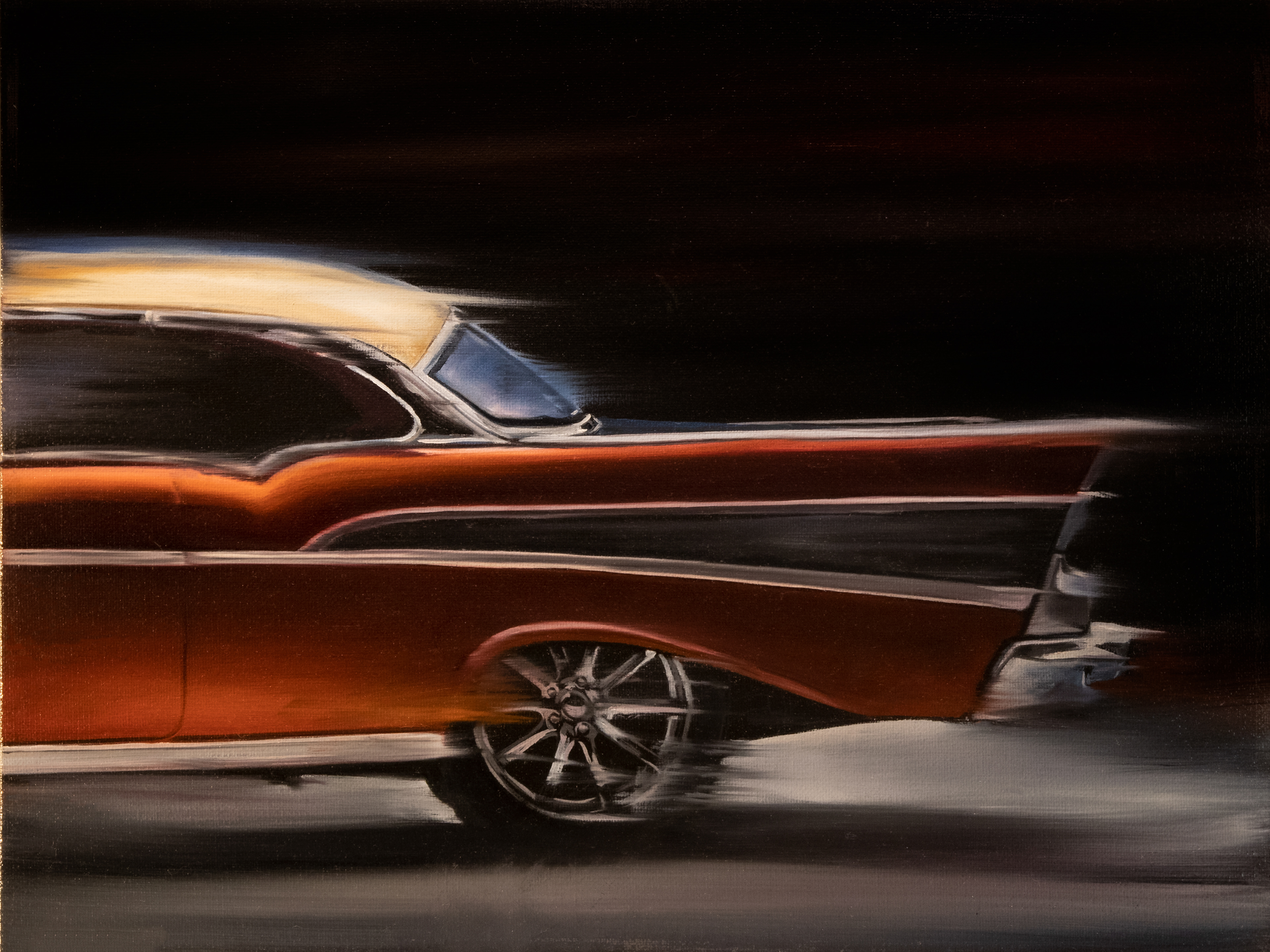 Blurred Motion Series 1: 1957 Chevrolet Bel-Air, oil on panel, 2021.