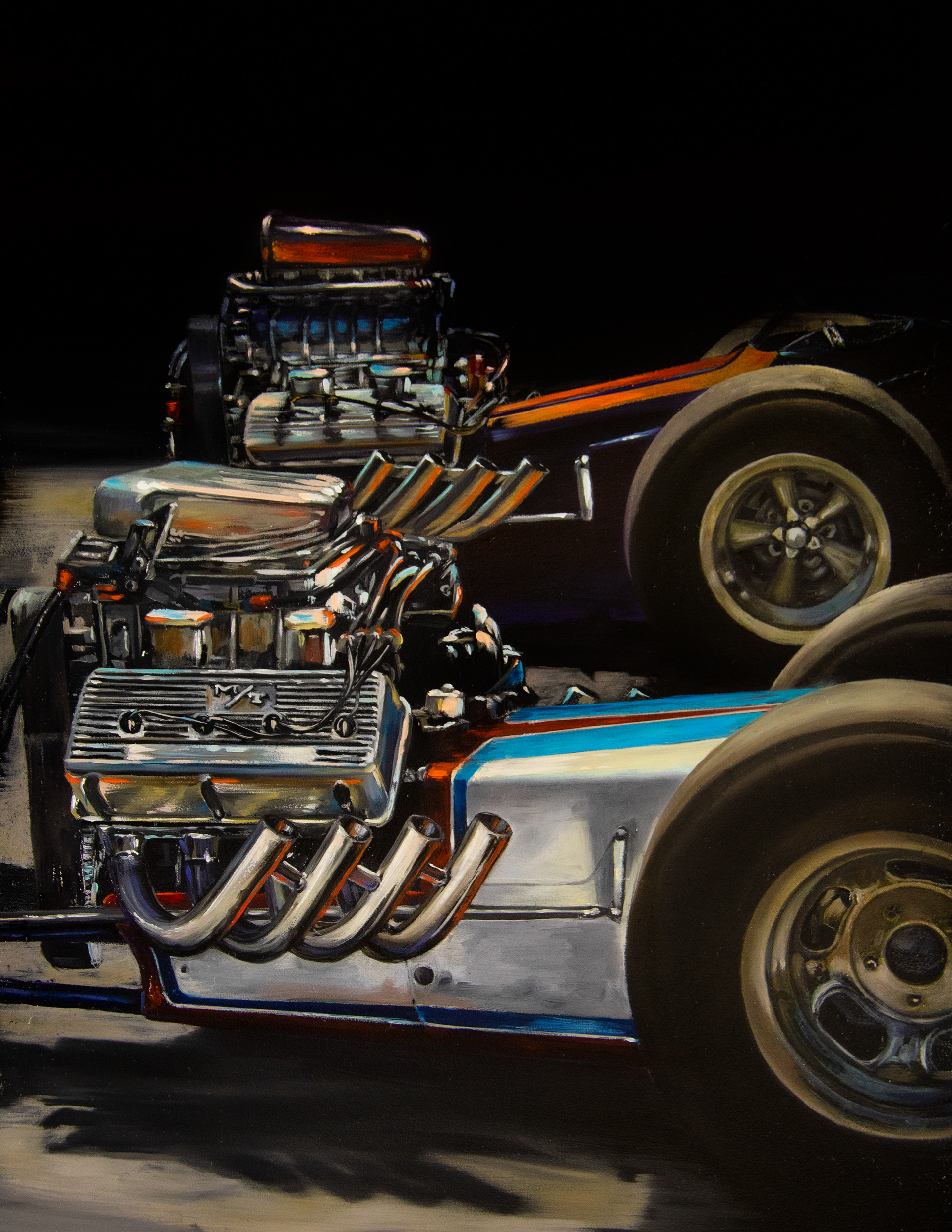 At The Line, 2021, oil on masonite board, 12' x 18.