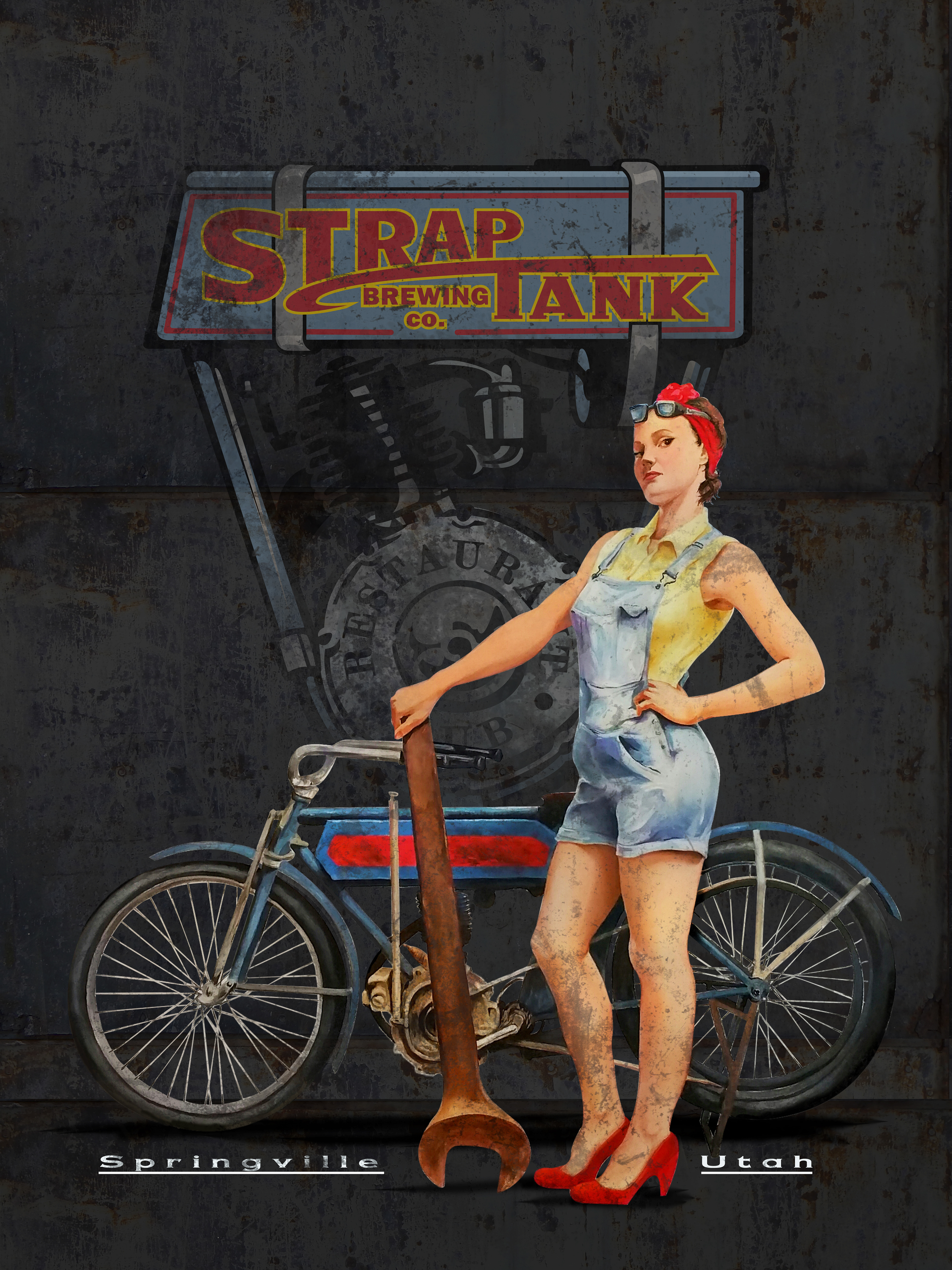 Strap Tank Commission 1, oil painted figure with digital background. 2017