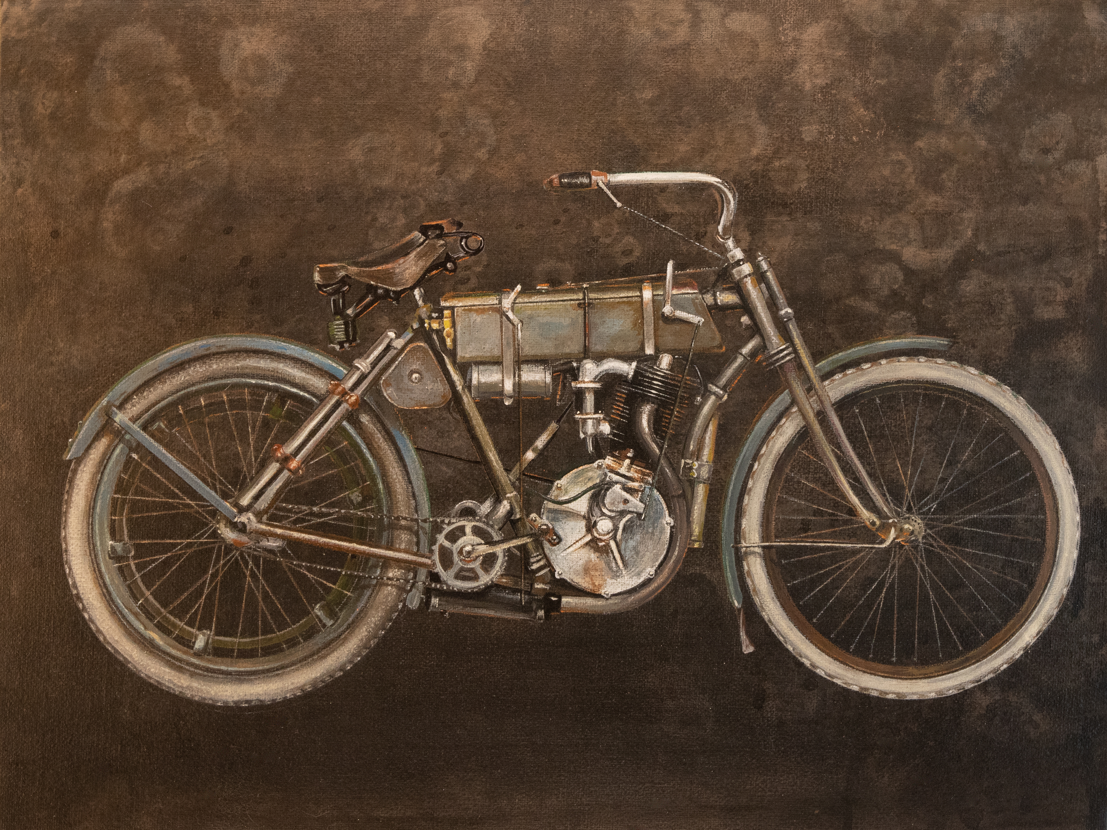 1907 Harley-Davidson Strap Tank, acrylic on panel, 2019.