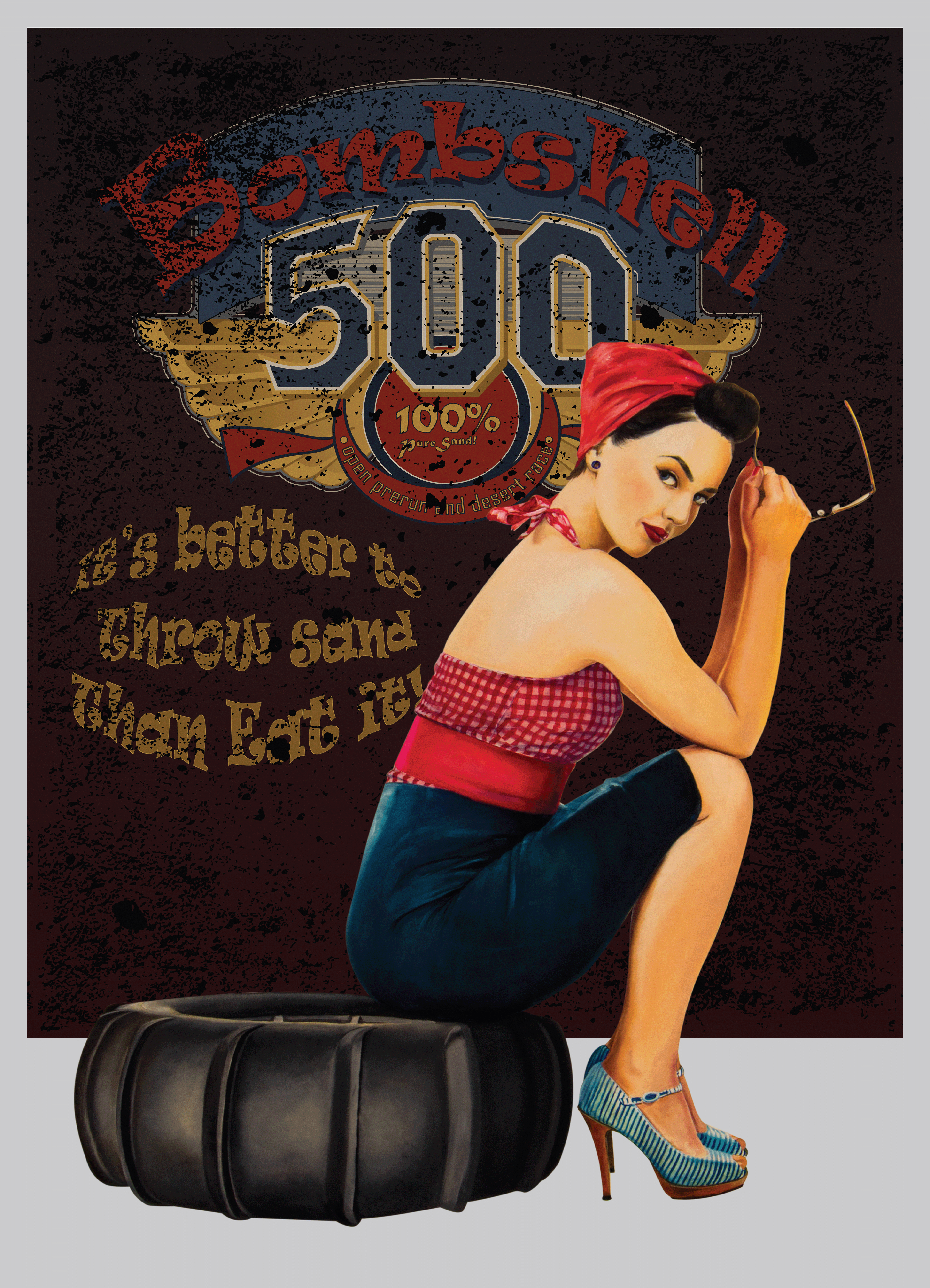 Jericho Specialties pinup 1, oil painted figure with digital background 24"x30", 2021.