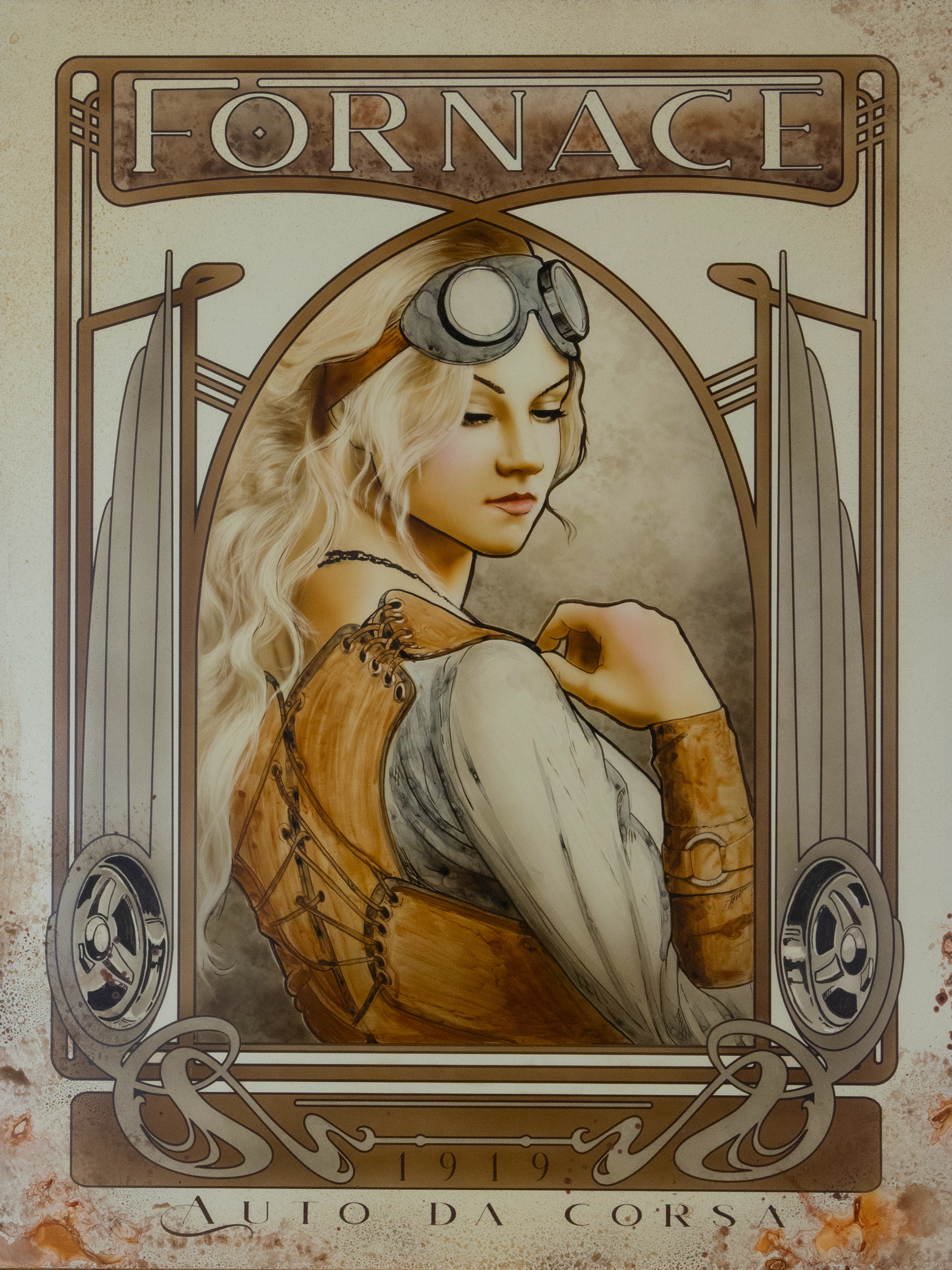 Fornace, acrylic ink on masonite board, 22"x30", 2022.